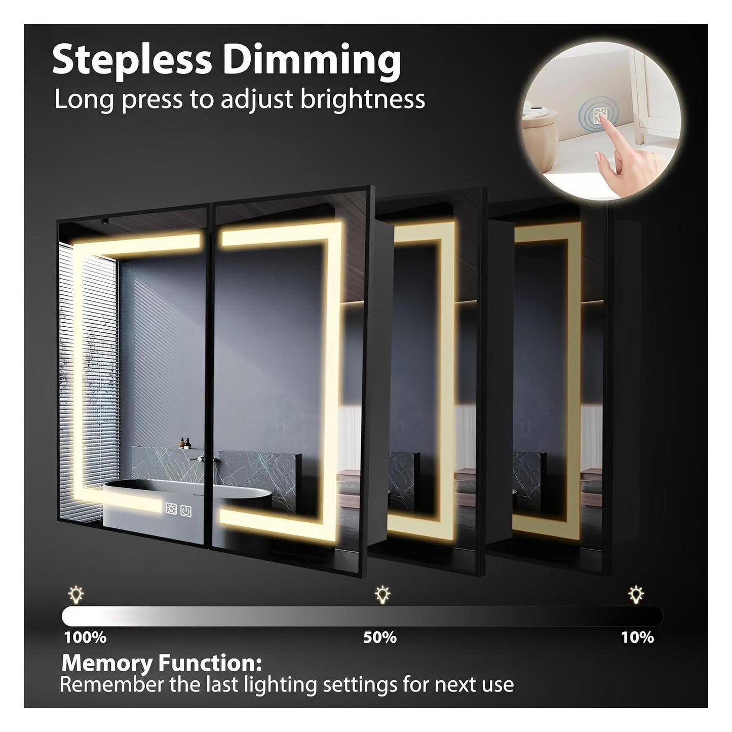 Framed Recessed Bathroom Vanity LED Mirror and Medicine Cabinet (30-40 in) - Adjustable Brightness and Color Temperature - Anti-Fog