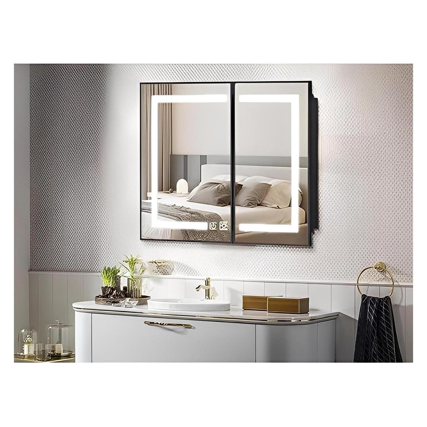 Framed Recessed Bathroom Vanity LED Mirror and Medicine Cabinet (30-40 in) - Adjustable Brightness and Color Temperature - Anti-Fog