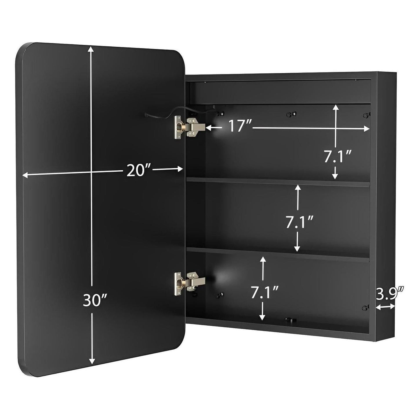 Framed Recessed Bathroom Vanity LED Mirror and Medicine Cabinet (16-30 in) - Adjustable Brightness and Color Temperature - Anti-Fog