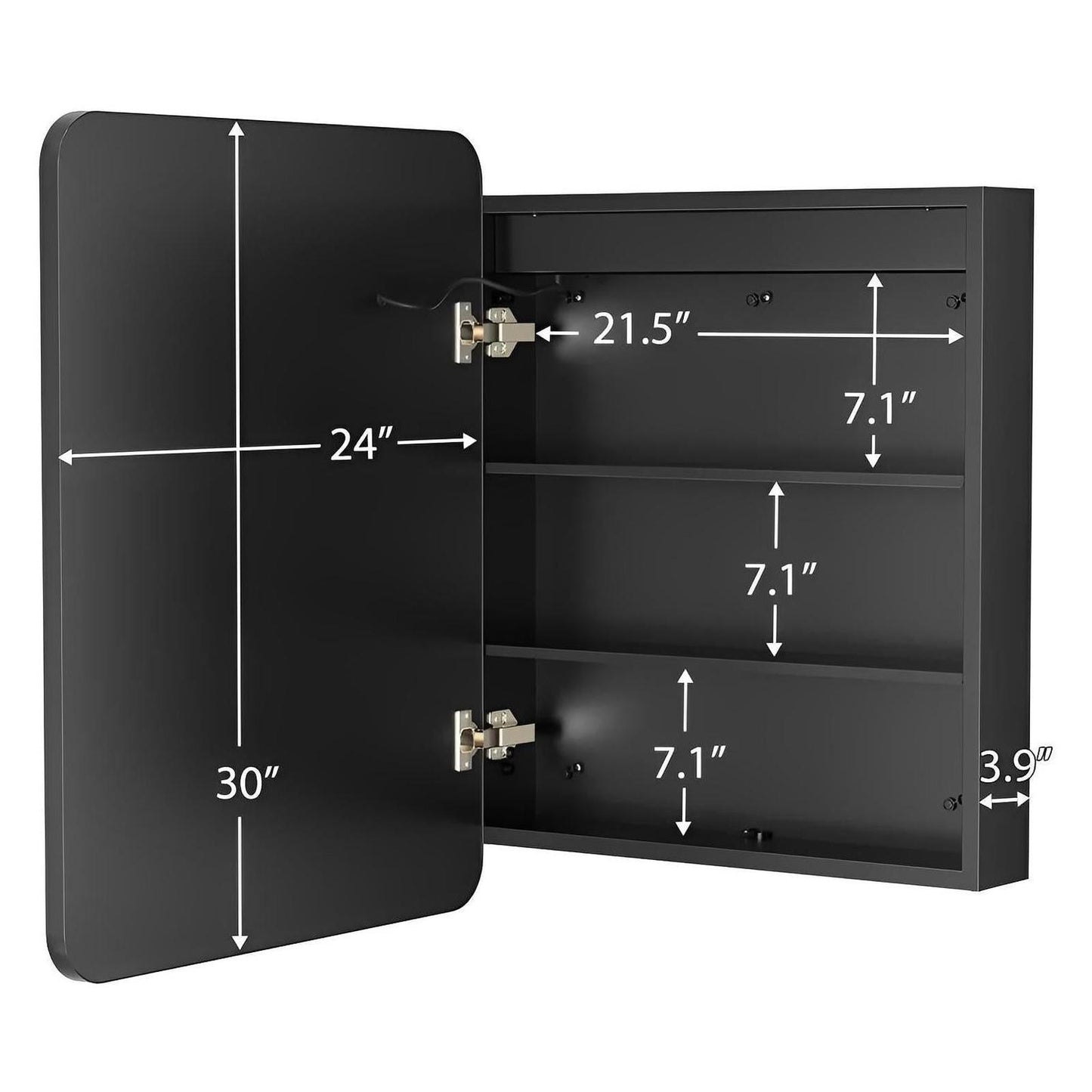 Framed Recessed Bathroom Vanity LED Mirror and Medicine Cabinet (16-30 in) - Adjustable Brightness and Color Temperature - Anti-Fog