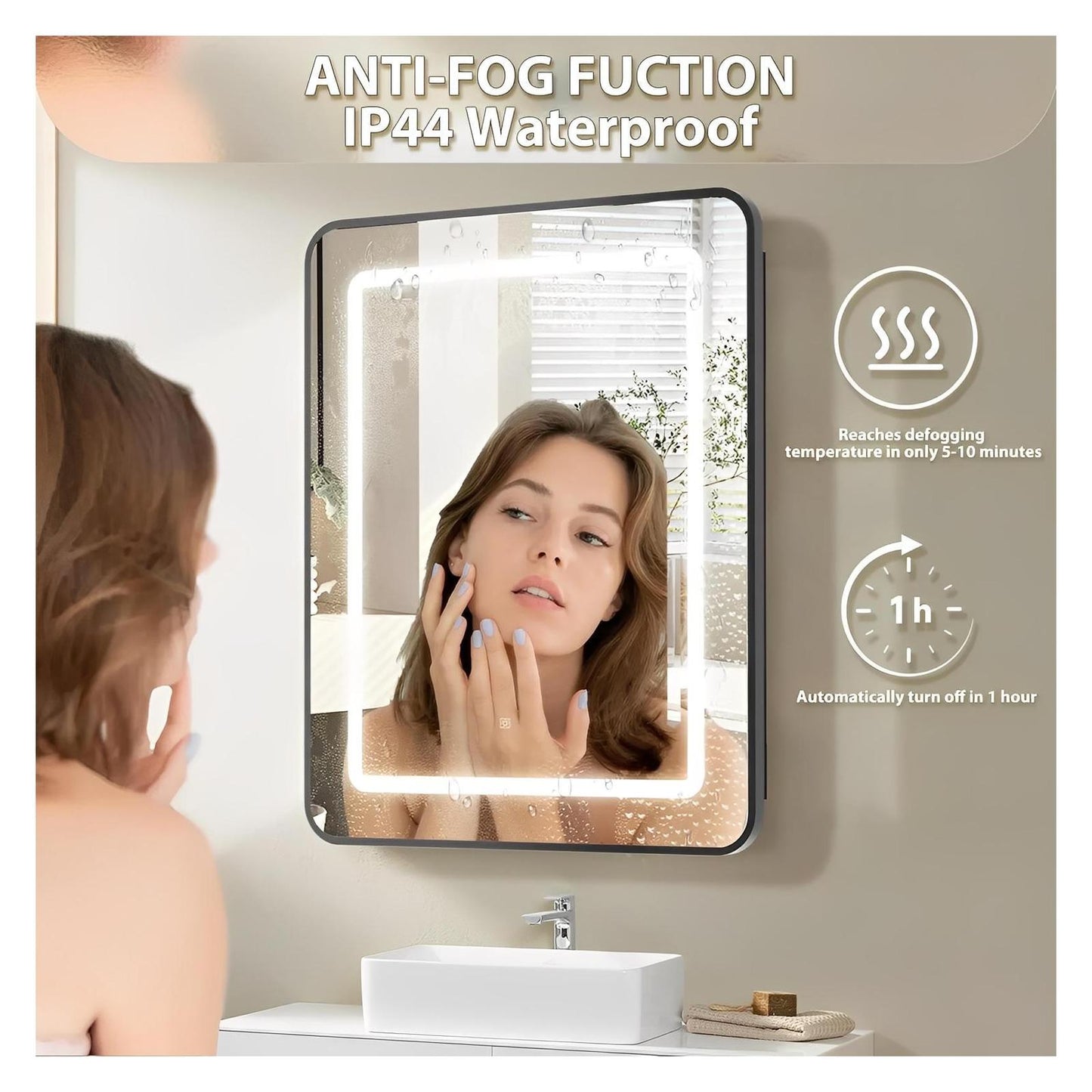 Framed Recessed Bathroom Vanity LED Mirror and Medicine Cabinet (16-30 in) - Adjustable Brightness and Color Temperature - Anti-Fog