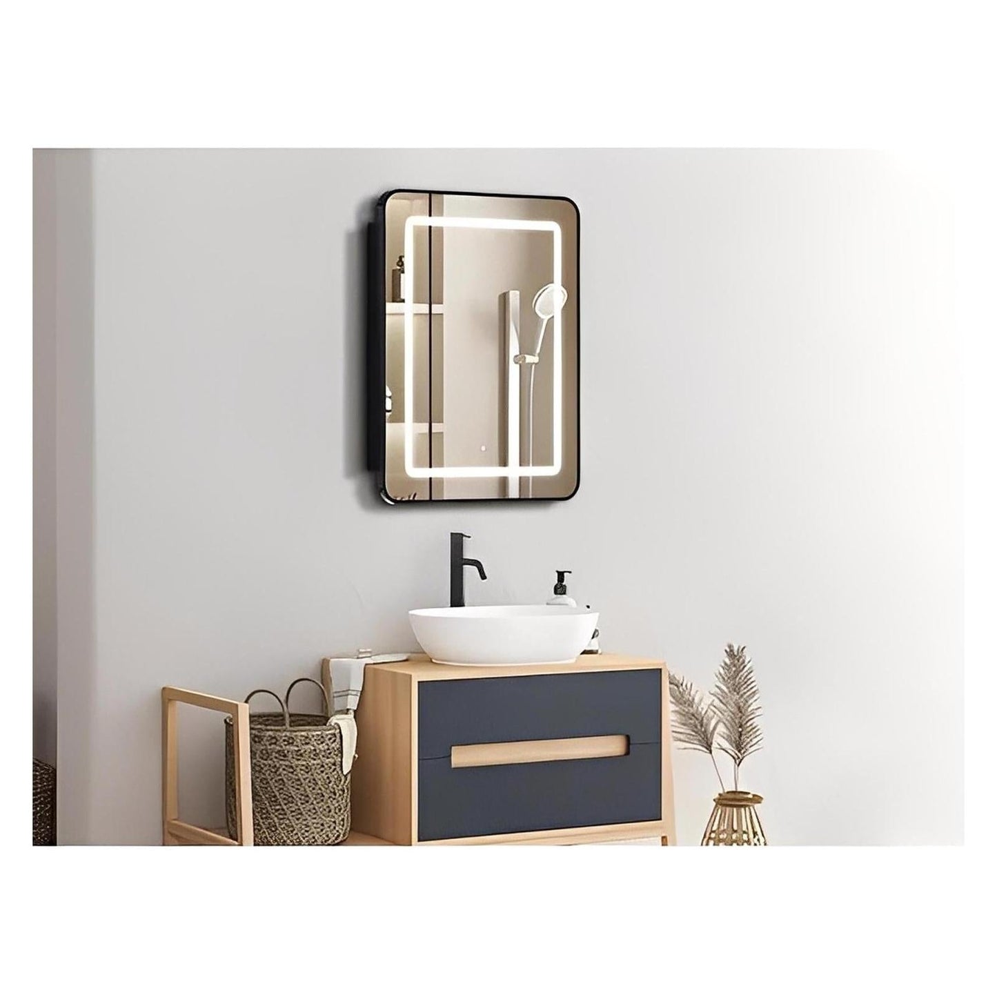 Framed Recessed Bathroom Vanity LED Mirror and Medicine Cabinet (16-30 in) - Adjustable Brightness and Color Temperature - Anti-Fog