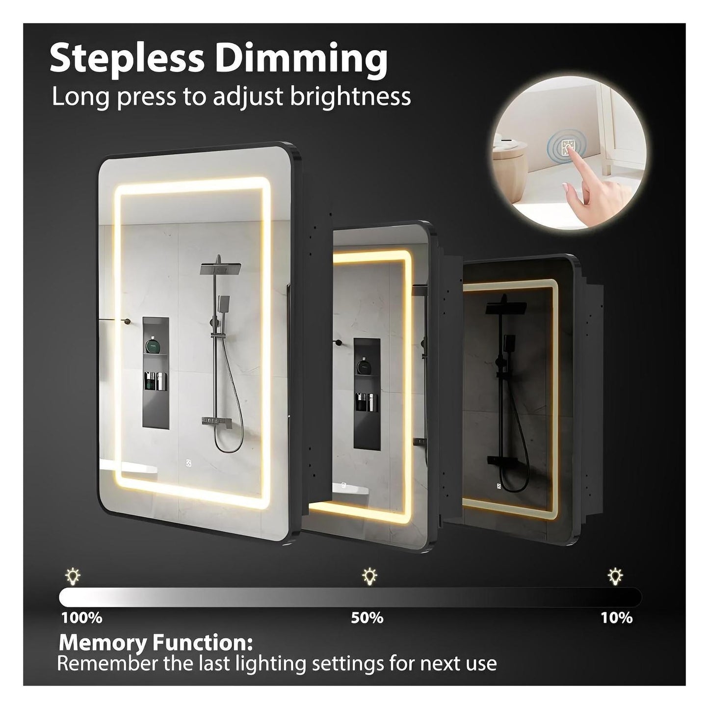 Framed Recessed Bathroom Vanity LED Mirror and Medicine Cabinet (16-30 in) - Adjustable Brightness and Color Temperature - Anti-Fog