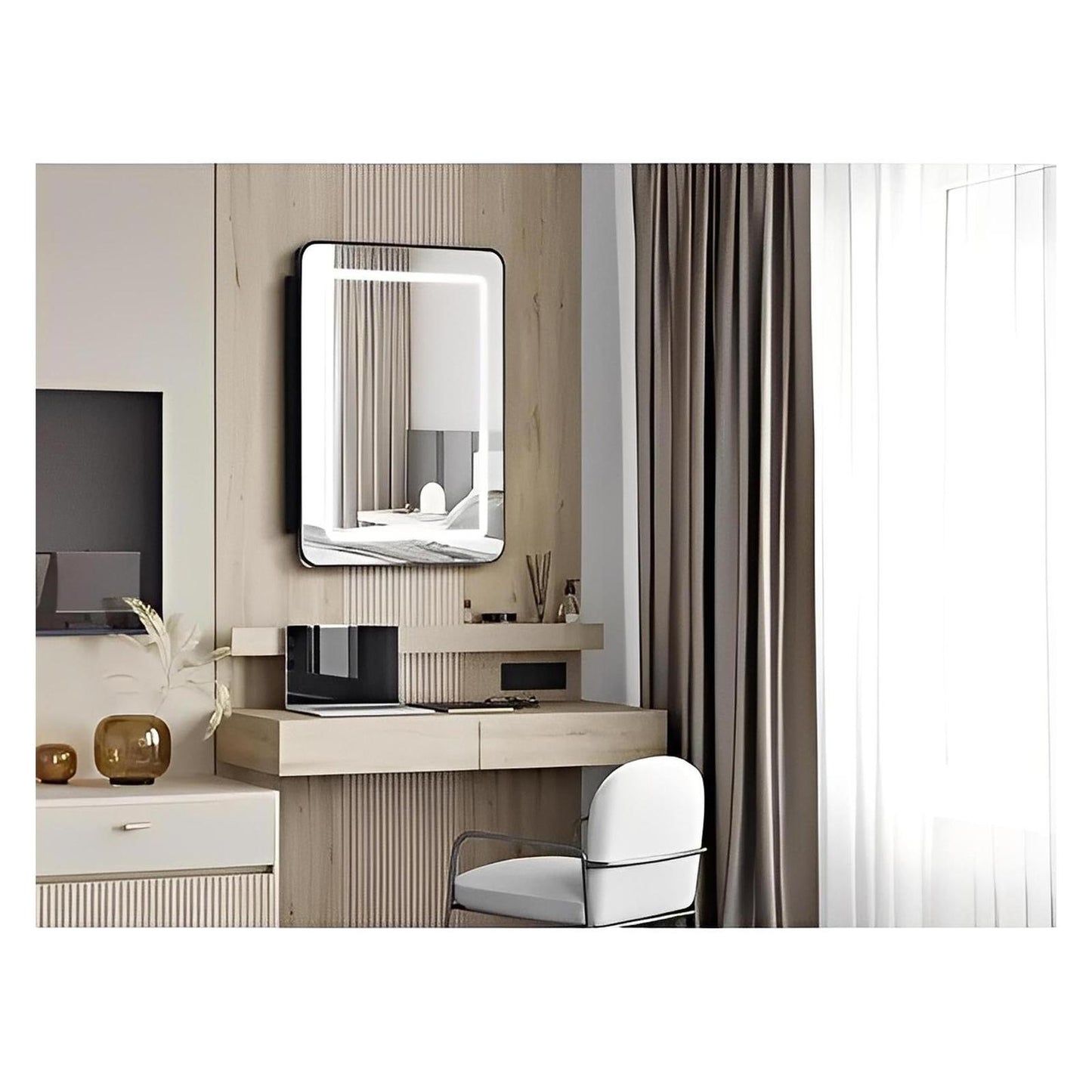 Framed Recessed Bathroom Vanity LED Mirror and Medicine Cabinet (16-30 in) - Adjustable Brightness and Color Temperature - Anti-Fog
