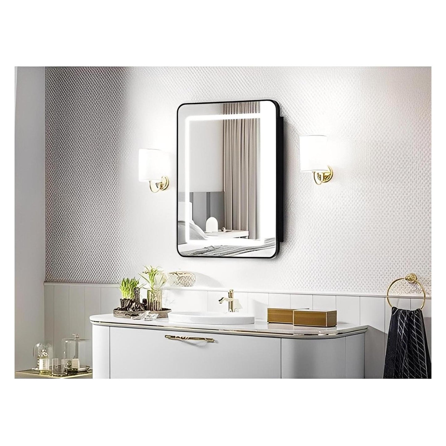Framed Recessed Bathroom Vanity LED Mirror and Medicine Cabinet (16-30 in) - Adjustable Brightness and Color Temperature - Anti-Fog