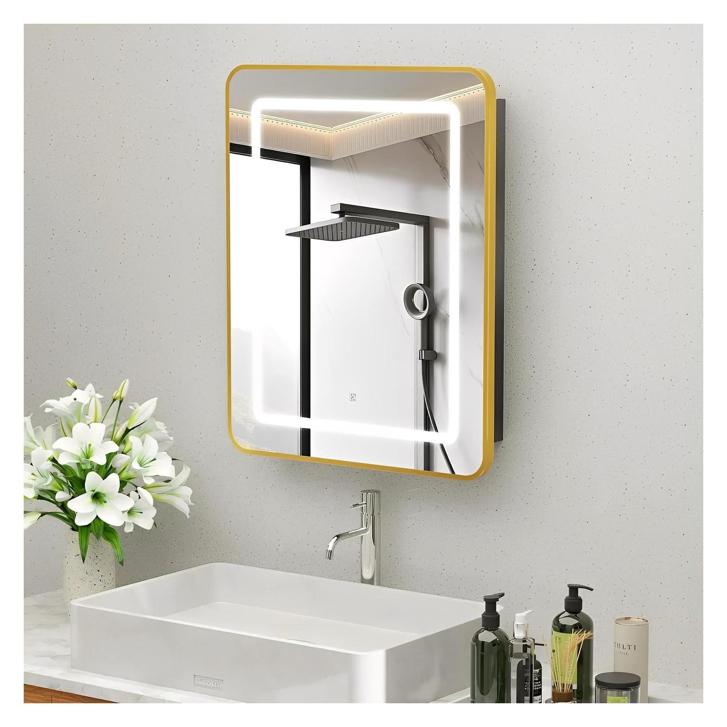 Framed Recessed Bathroom Vanity LED Mirror and Medicine Cabinet (16-30 in) - Adjustable Brightness and Color Temperature - Anti-Fog