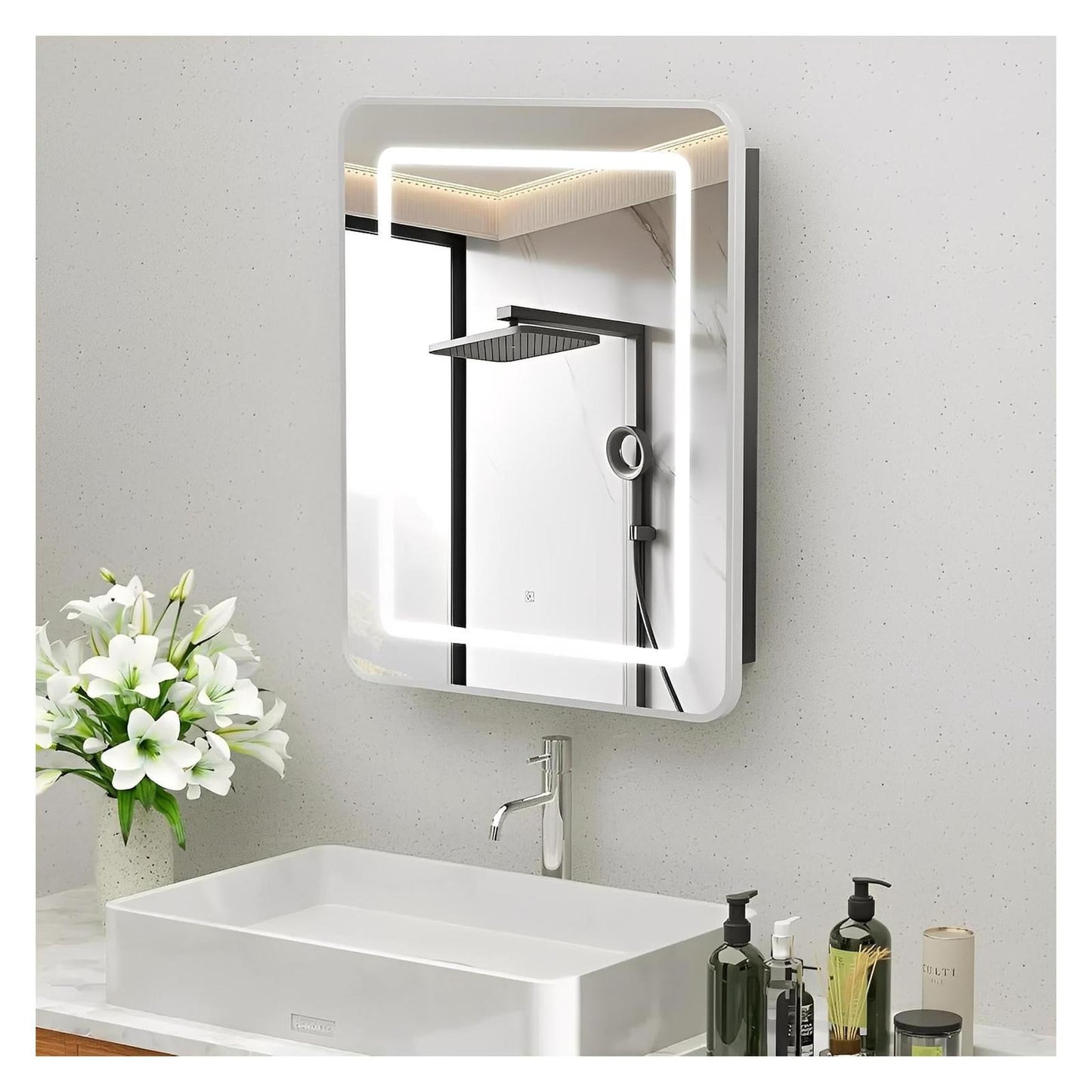 Framed Recessed Bathroom Vanity LED Mirror and Medicine Cabinet (16-30 in) - Adjustable Brightness and Color Temperature - Anti-Fog