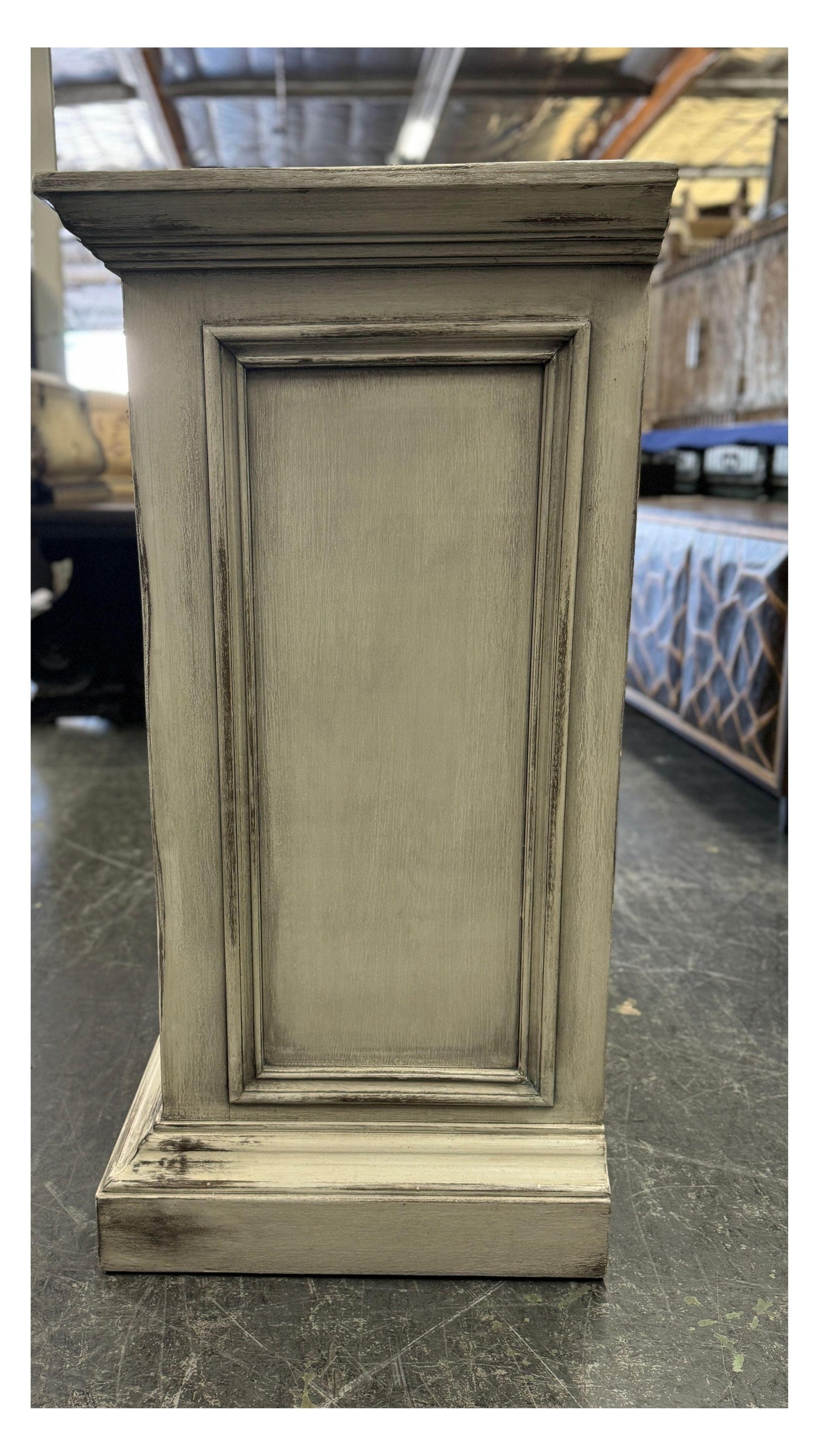 Alessandra Dresser, Distressed Whitewashed Gray, Hand-Carved Floral Scrollwork On Front Drawers