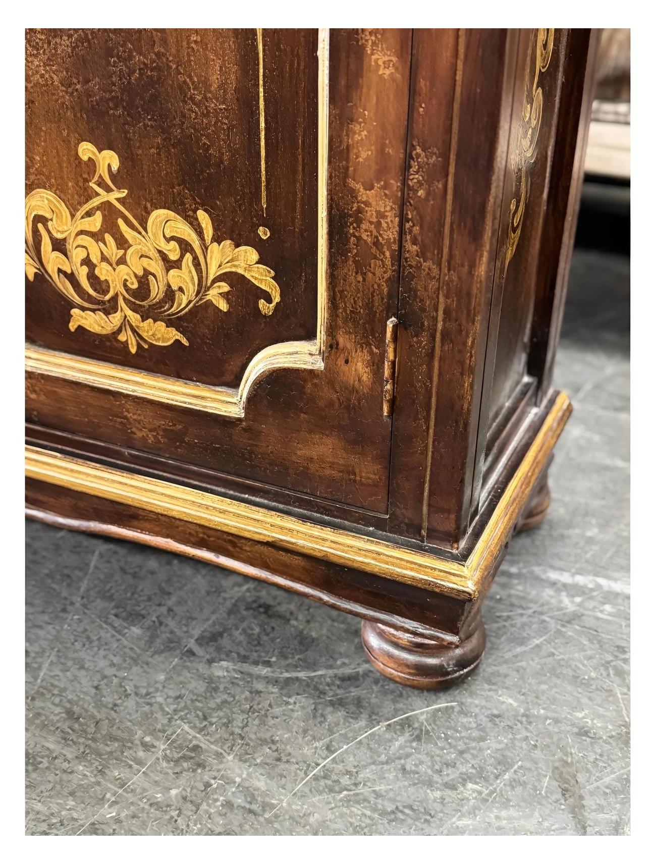 Langres Chest, Dark Brown Finish, With Ornate Gold Floral Inlay On Top, Handcrafted Antique Styling