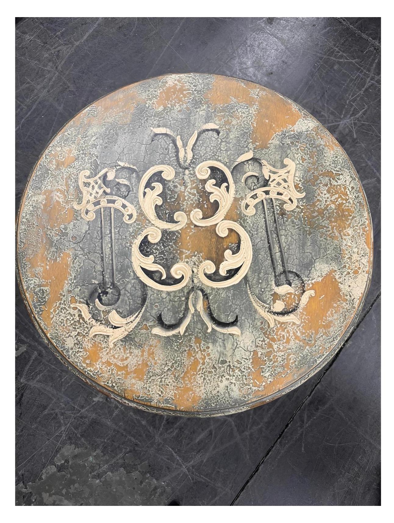 Pontarlier Round Counter Height Table, Black, Intricately Carved Scrollwork Top Surface