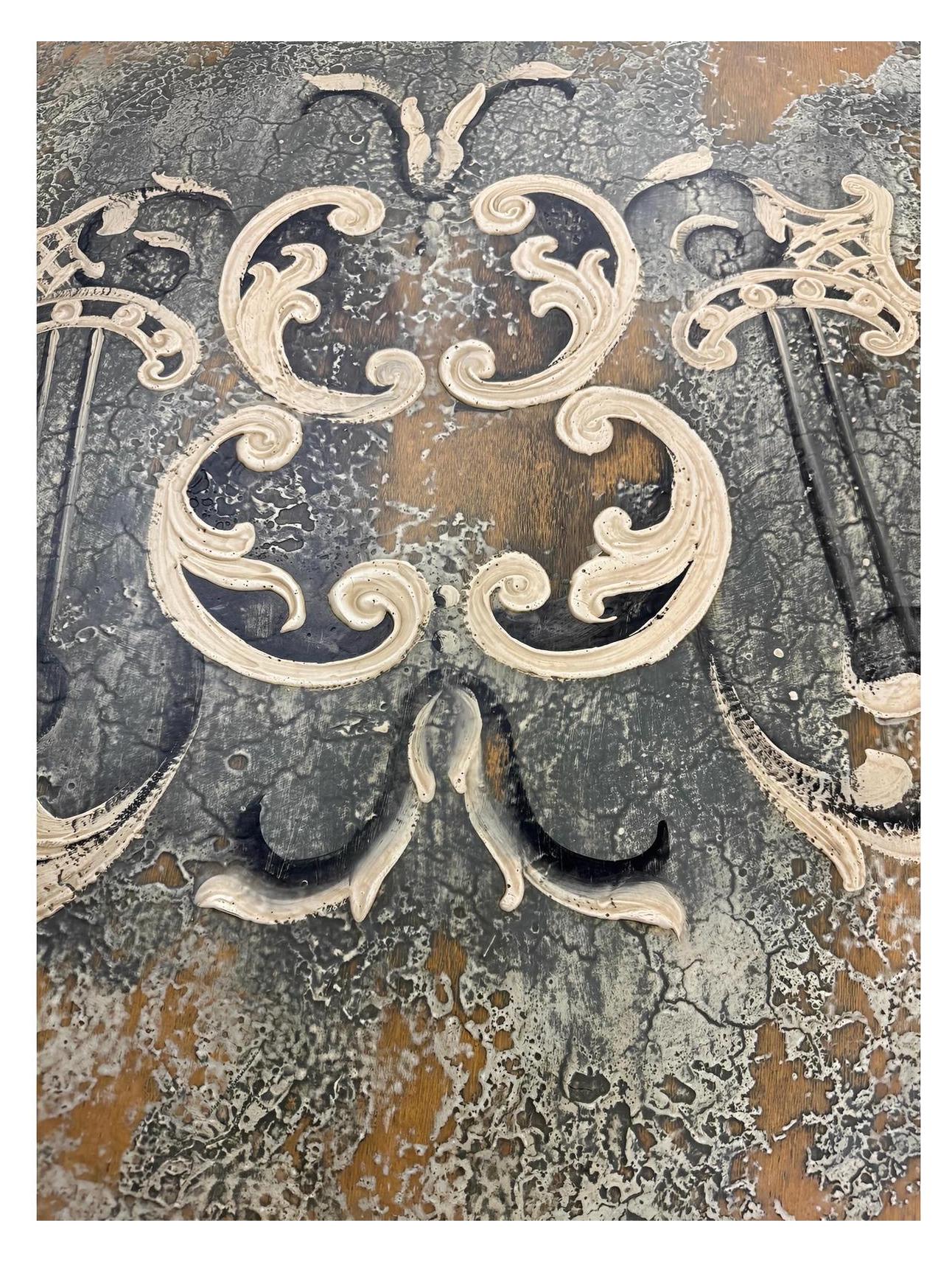 Pontarlier Round Counter Height Table, Black, Intricately Carved Scrollwork Top Surface