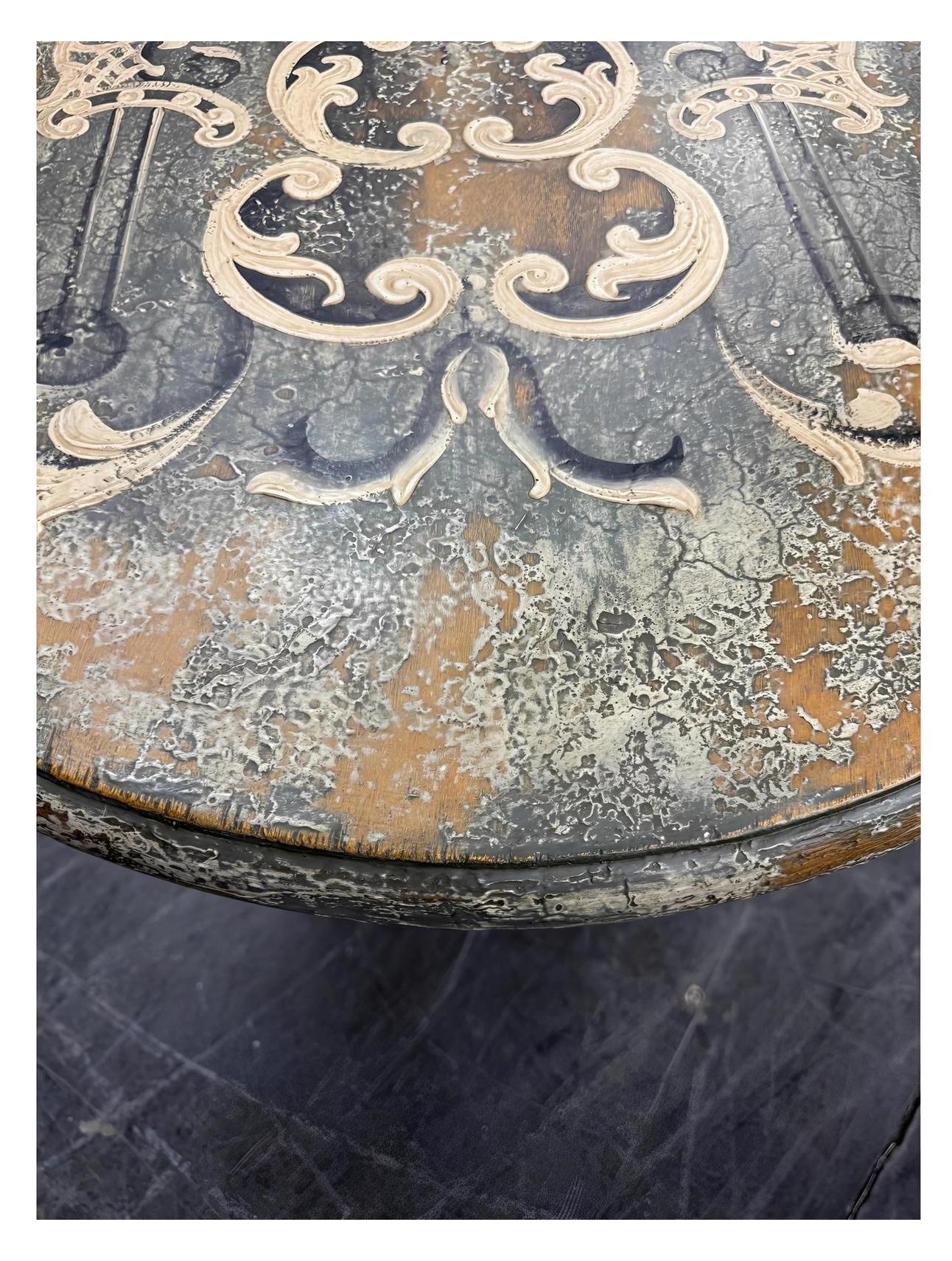 Pontarlier Round Counter Height Table, Black, Intricately Carved Scrollwork Top Surface