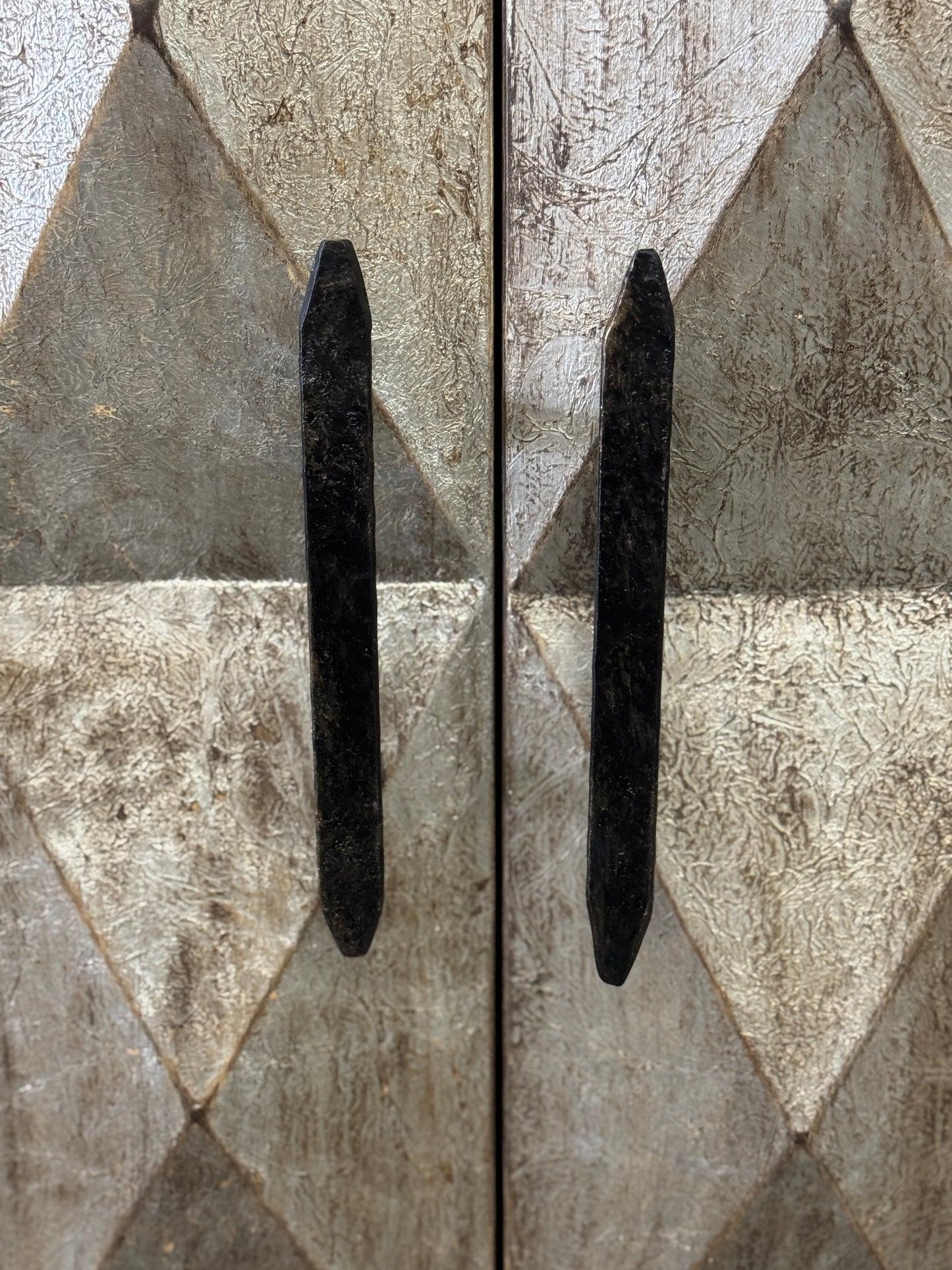 La Charité Sideboard, Warm Brown Oak Finish, Diamond Quilted Fabric Panel Insert