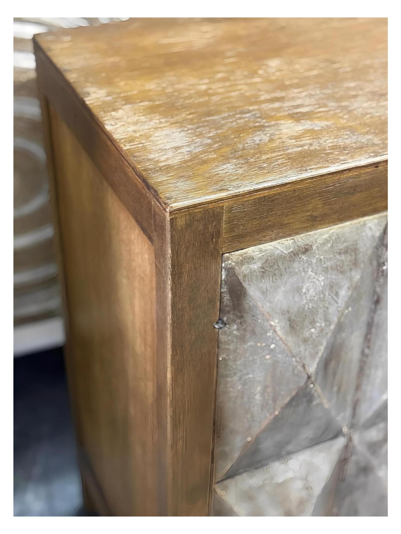 La Charité Sideboard, Warm Brown Oak Finish, Diamond Quilted Fabric Panel Insert