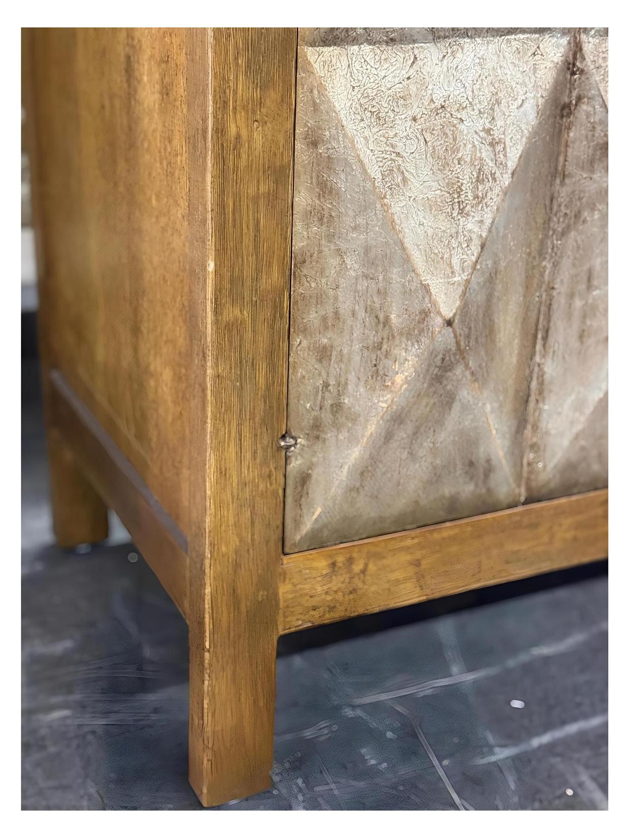 La Charité Sideboard, Warm Brown Oak Finish, Diamond Quilted Fabric Panel Insert