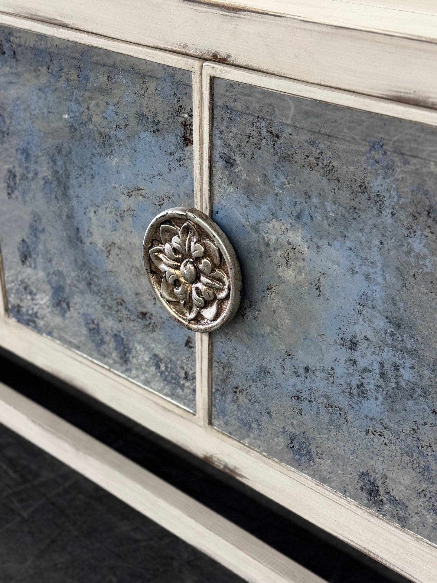 Orleans Antique Silver Dining Room Buffet Table Hand-Finished - 18.5 x 78 x 36