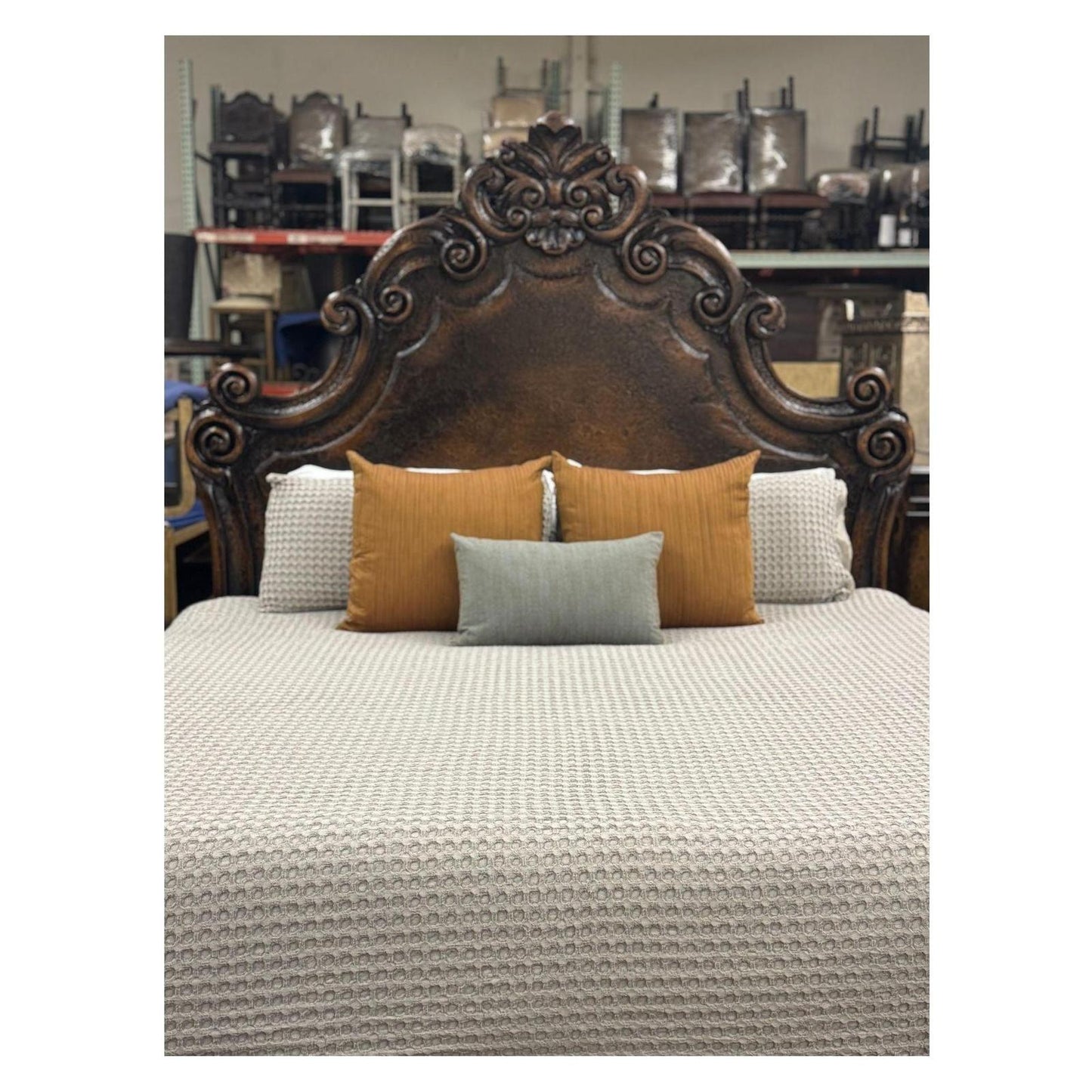 Versailles BED 87" Tall | Luxury French European Style | Rustic Brown Hand Carved Solid Wood | Bed Only | Includes Delivery and Assembly