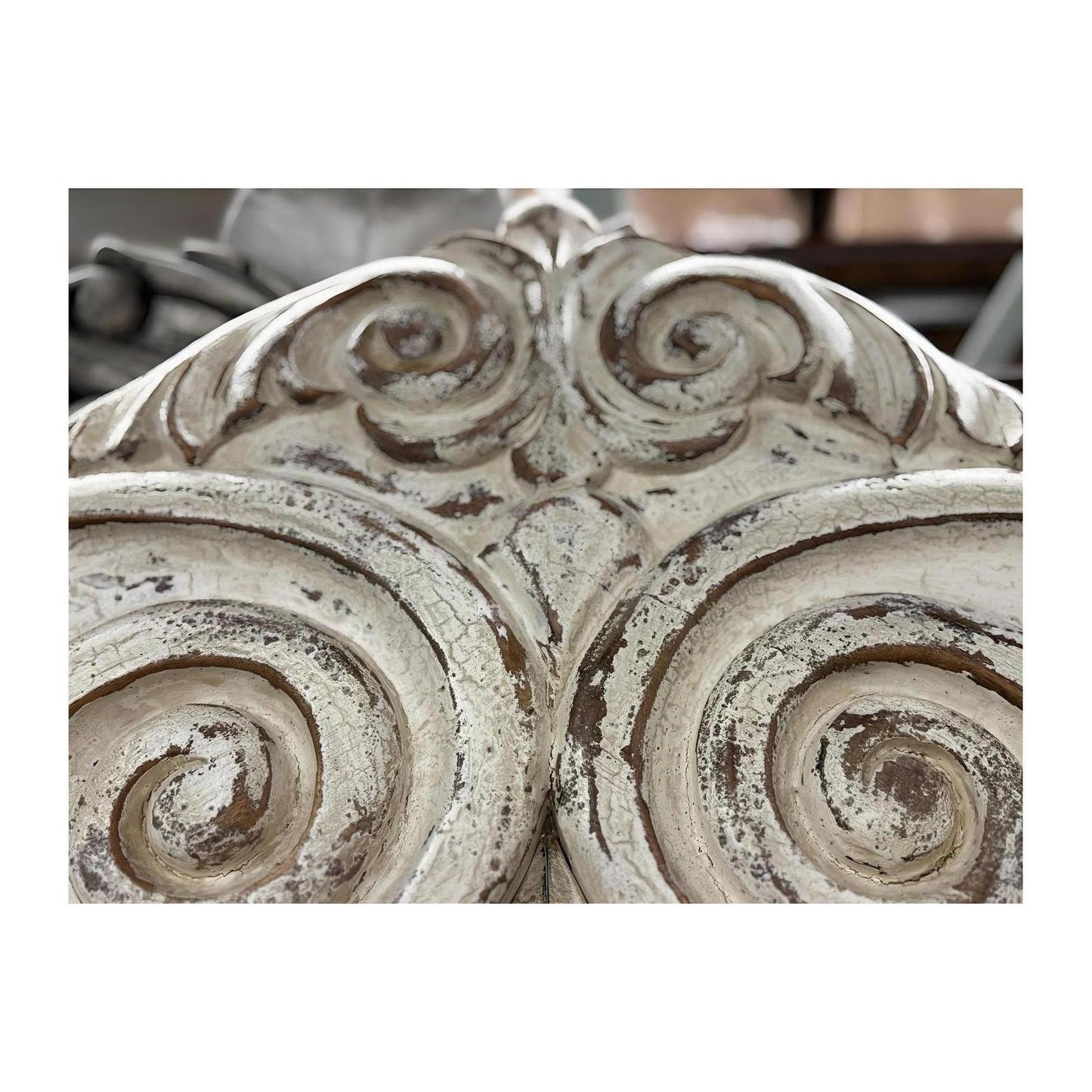 ALBA WAXED OFF WHITE BED 84.5" Tall | Luxury French European Style | Wooden Frame with Antique Mirror Details | Bed Only | Includes Delivery and Assembly