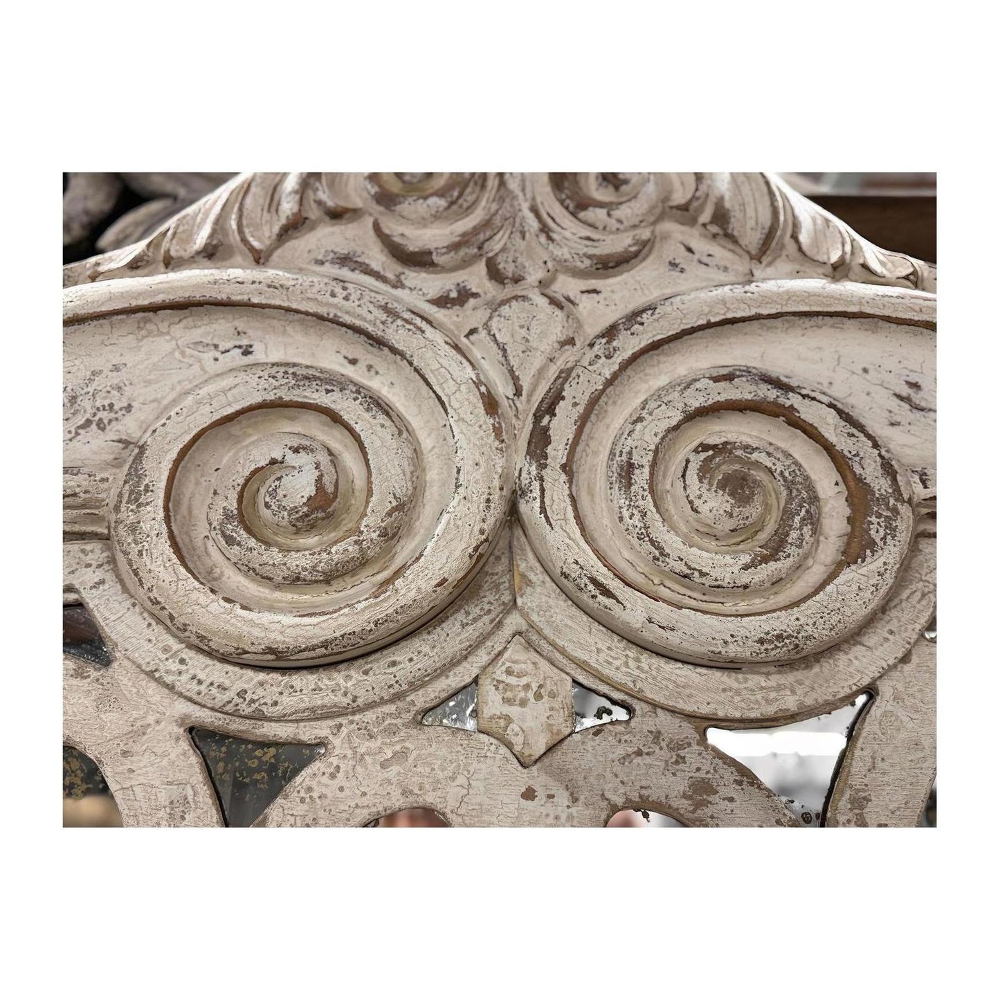 ALBA WAXED OFF WHITE BED 84.5" Tall | Luxury French European Style | Wooden Frame with Antique Mirror Details | Bed Only | Includes Delivery and Assembly