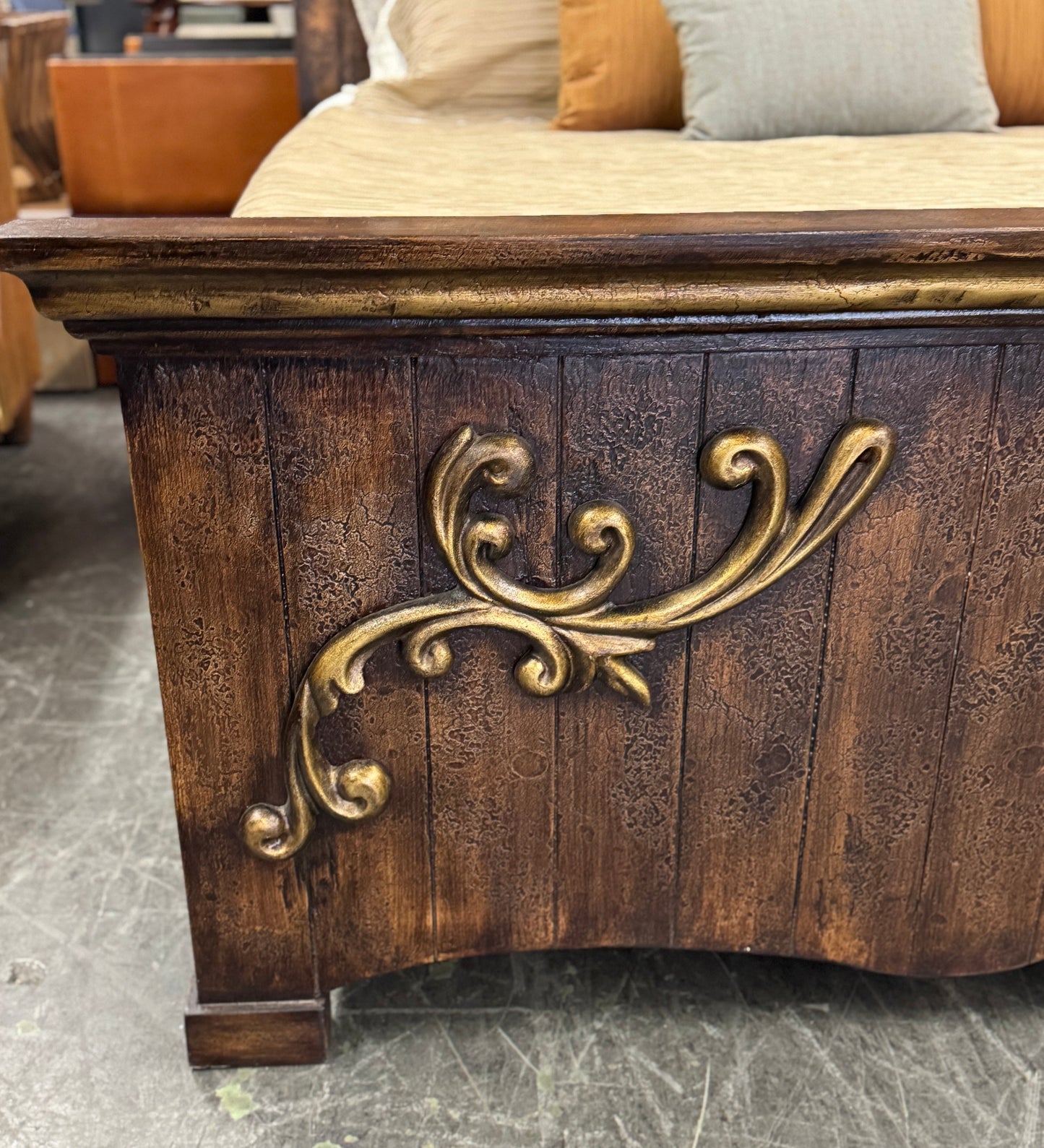 SANTANDER KING BED 85" Tall | Brown Wood Carved Frame with Scrollwork | Old-World Style | Bed Only | Includes Delivery and Assembly