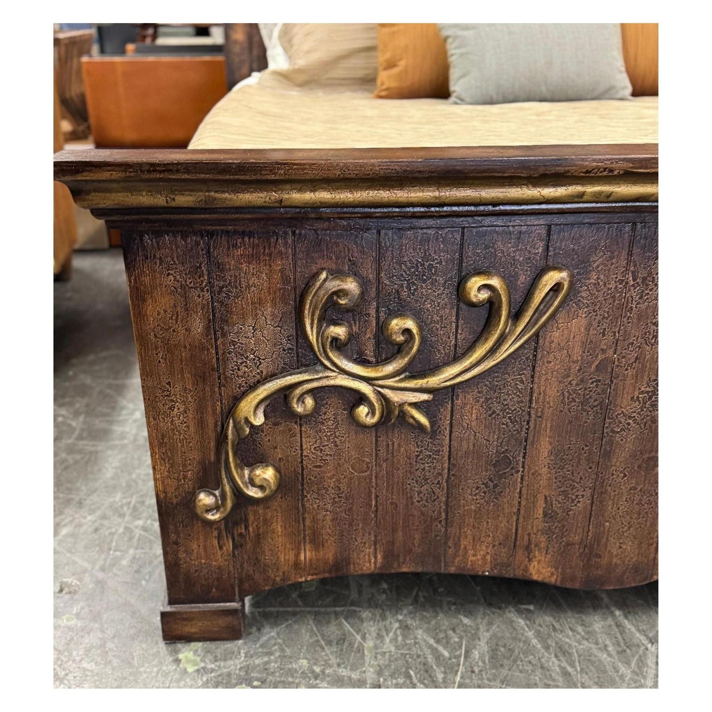 VALEN BED 85" Tall | Brown Wood Carved Frame with Scrollwork | Old-World Style | Bed Only | Includes Delivery and Assembly