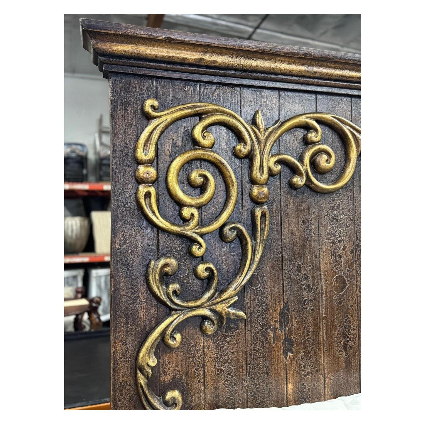 VALEN BED 85" Tall | Brown Wood Carved Frame with Scrollwork | Old-World Style | Bed Only | Includes Delivery and Assembly