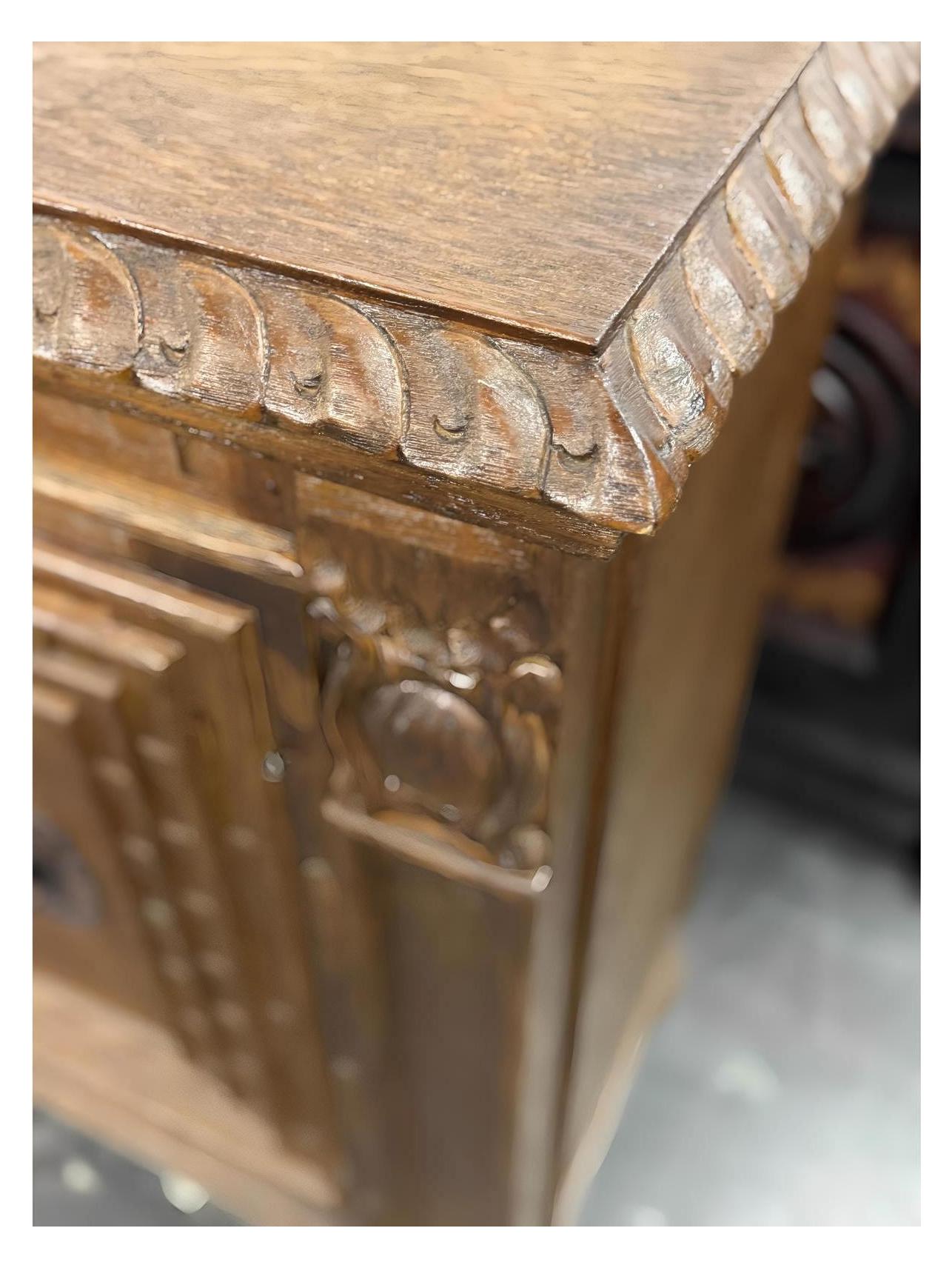 Castellan Chest, Antique Brown, Hand Crafted Geometric Panel Details With Rosette Hardware