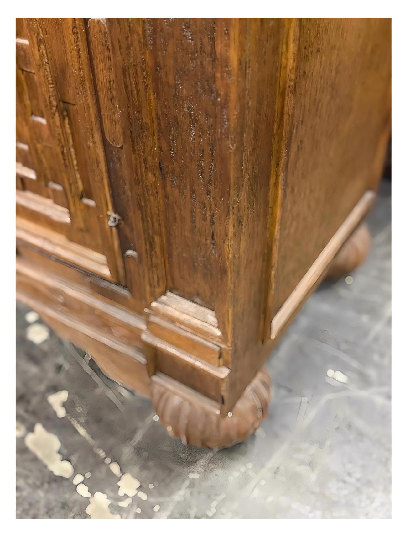 Castellan Chest, Antique Brown, Hand Crafted Geometric Panel Details With Rosette Hardware