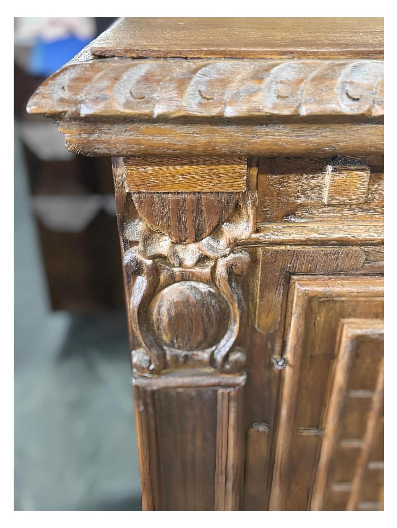 Castellan Chest, Antique Brown, Hand Crafted Geometric Panel Details With Rosette Hardware