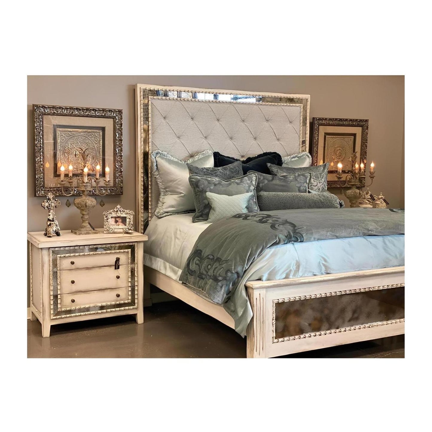 ISABELLE BEDROOM SET | 87" Tall | Antique Mirror Details | Includes Delivery and Assembly