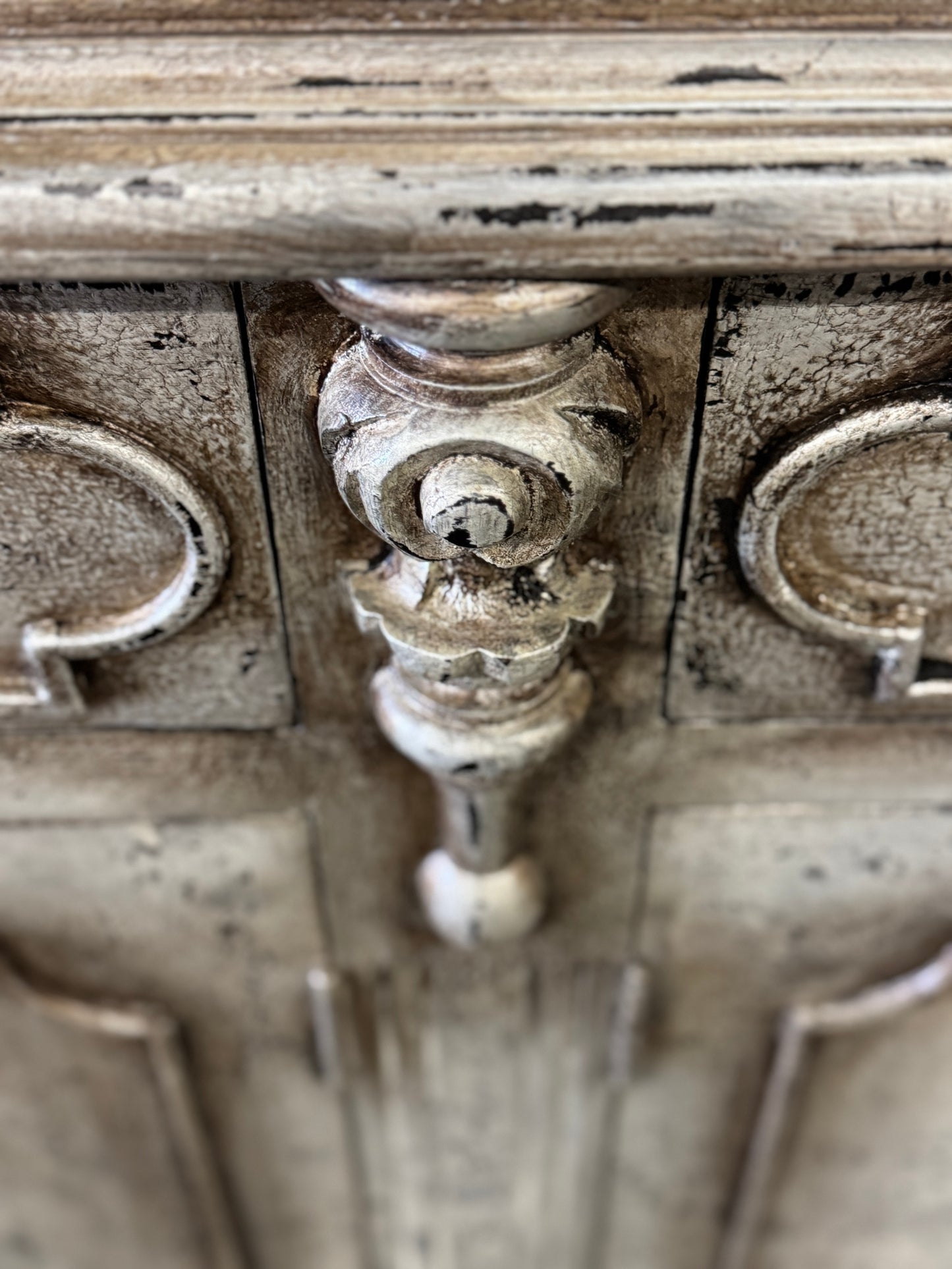 Blois-Inspired Ivory Distressed European Handcrafted Dining Buffet Table