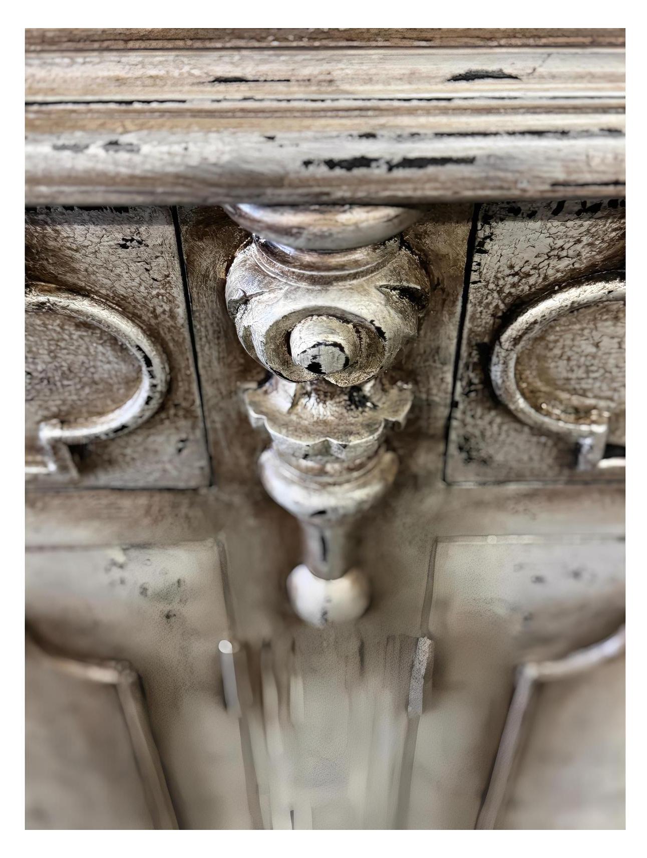 Blois-Inspired Ivory Distressed European Handcrafted Dining Buffet Table