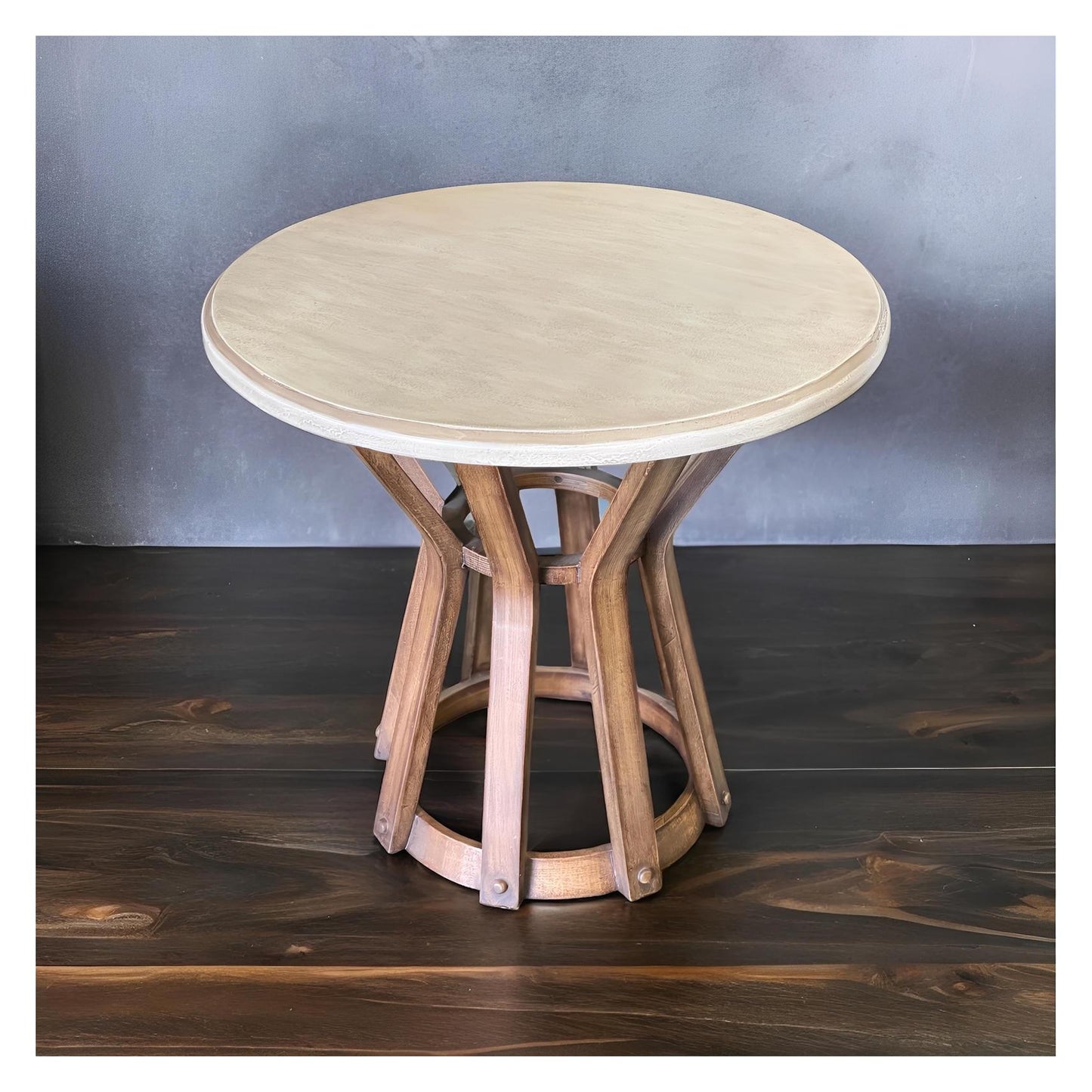 Rieux-Volvestre End Tables (2-Pack), Two-Tone Brown and Beige, Round Pedestal Base With Curved Slat Design