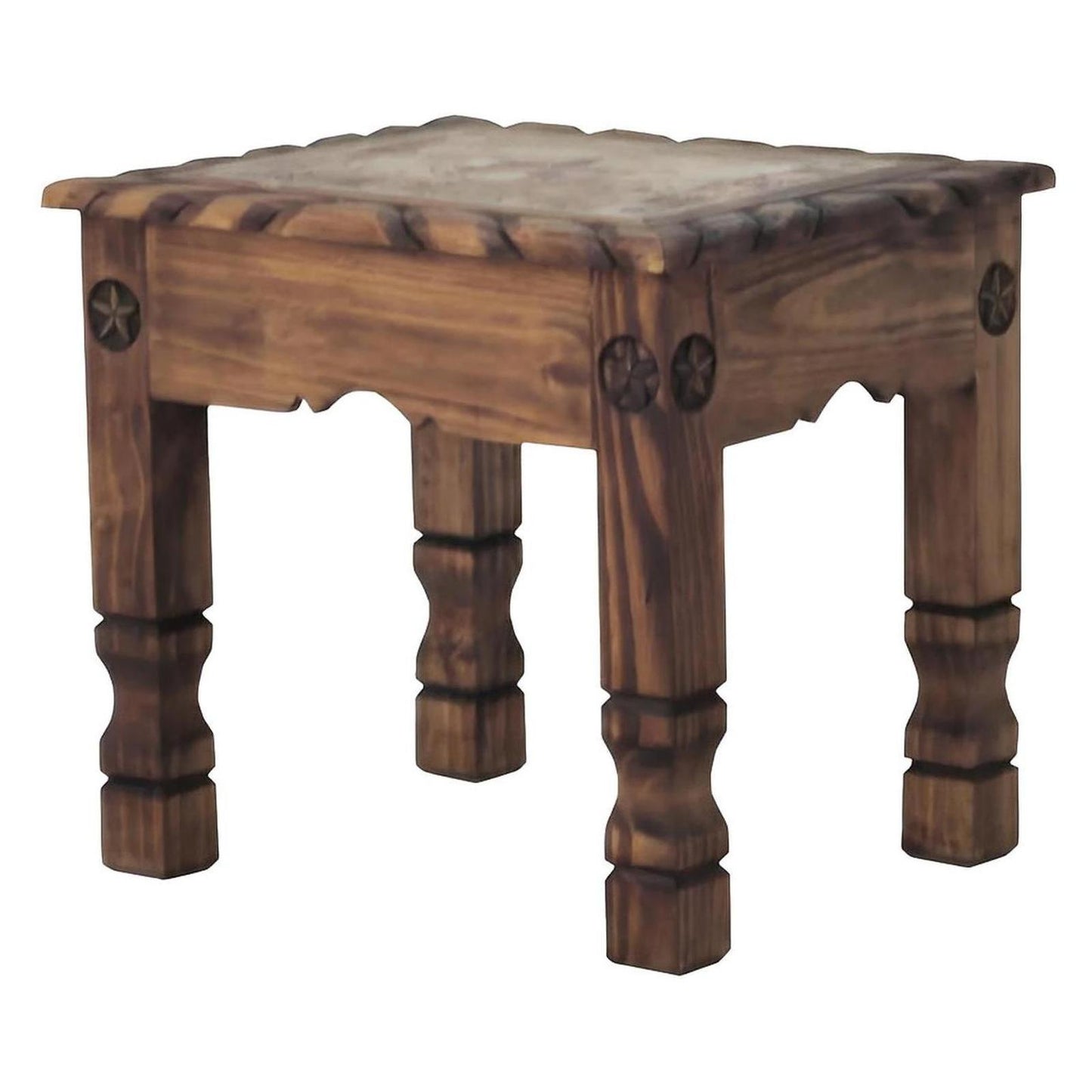 Rustic Pueblo End Tables (2-Pack) with Inlaid Tile Top & Storage Drawer