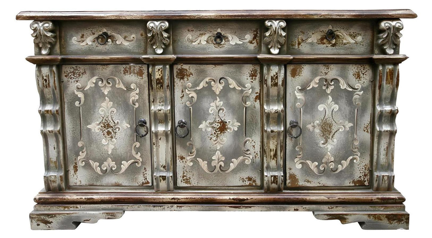 Baugé Gray Handcrafted Buffet Table 18 x 72 x 42 Distressed Finish