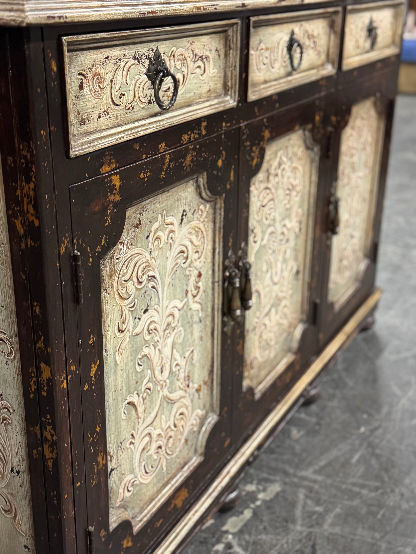 Castellina Porto Handcrafted Distressed Walnut Dining Room Buffet Table - 12 x 61 x 38