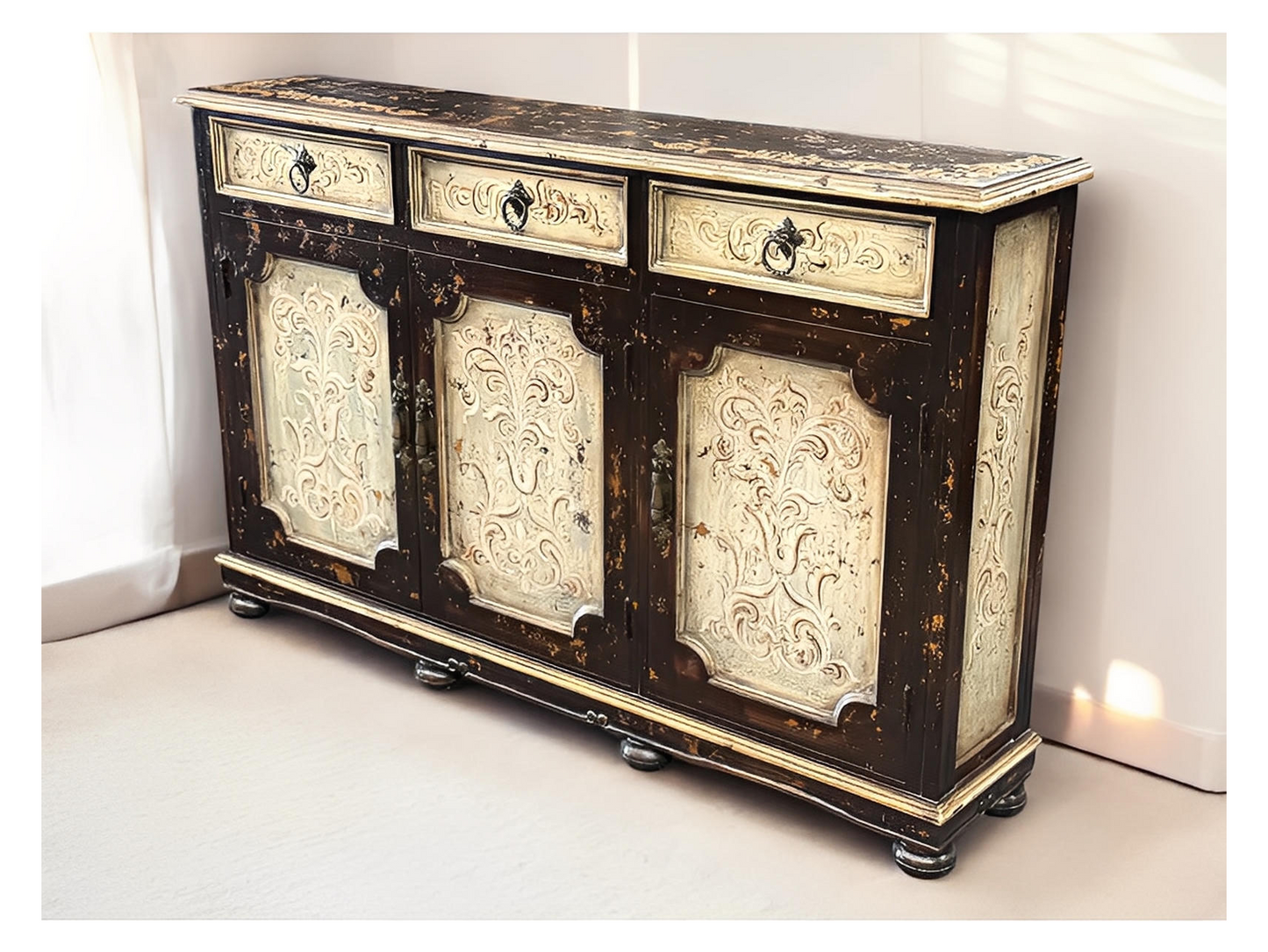 Castellina Porto Handcrafted Distressed Walnut Dining Room Buffet Table - 12 x 61 x 38