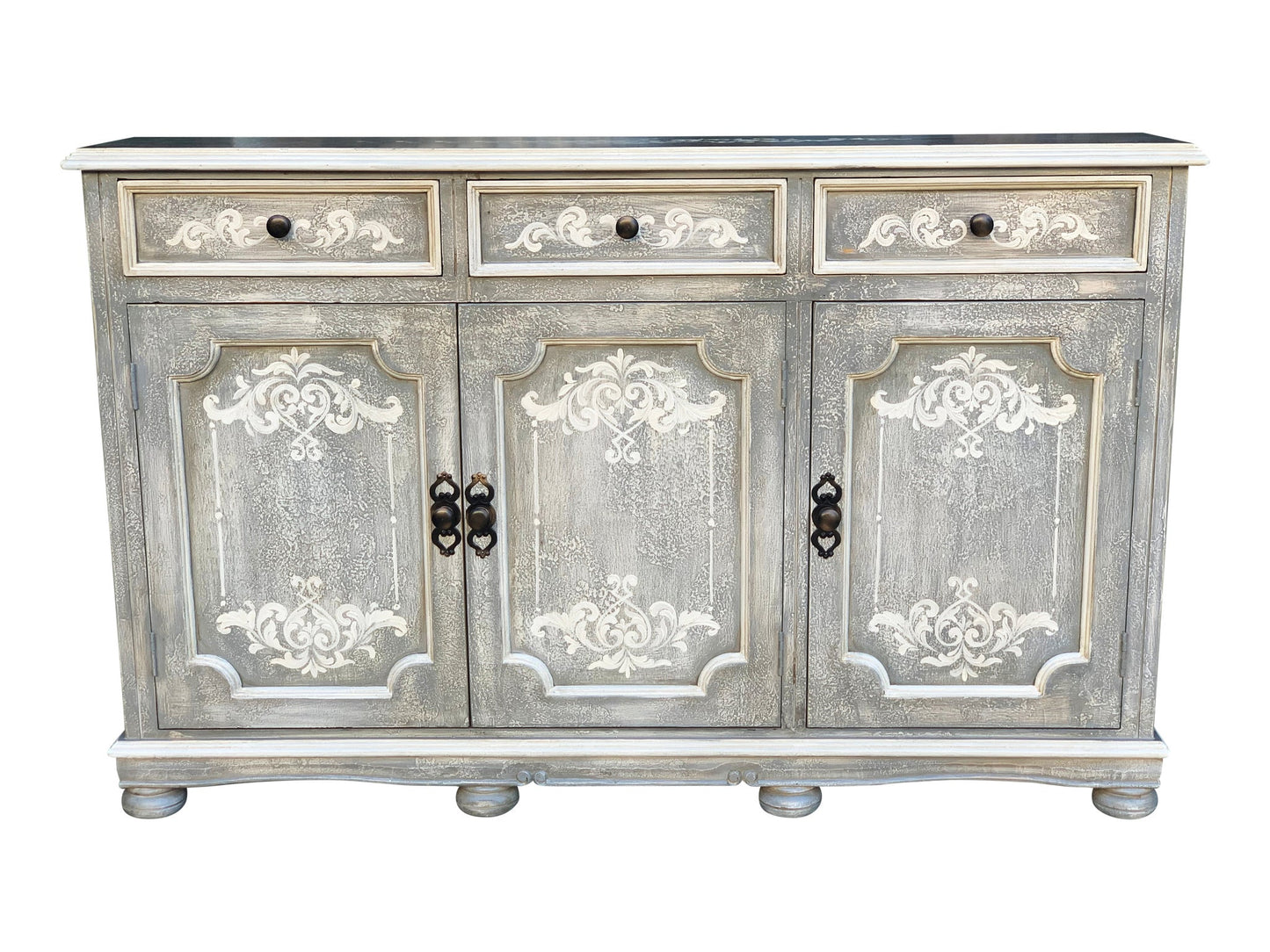 Sarzay Distressed Dining Room Buffet Table with Ornate Panels