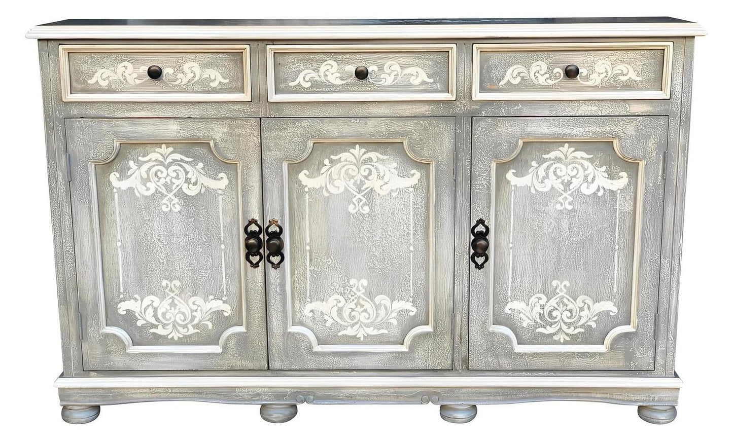 Sarzay Distressed Dining Room Buffet Table with Ornate Panels