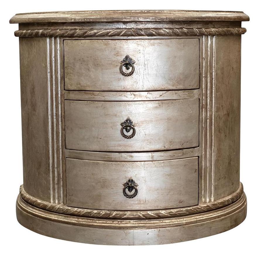 Laon Nightstands (2-Pack), Antique Gold Finish, Three-Drawer Curved Front With Rope Trim