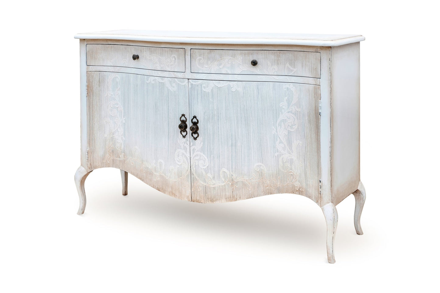 Arles Ivory Distressed French Provincial Dining Room Buffet Table - 20 x 60 x 40 - Handmade