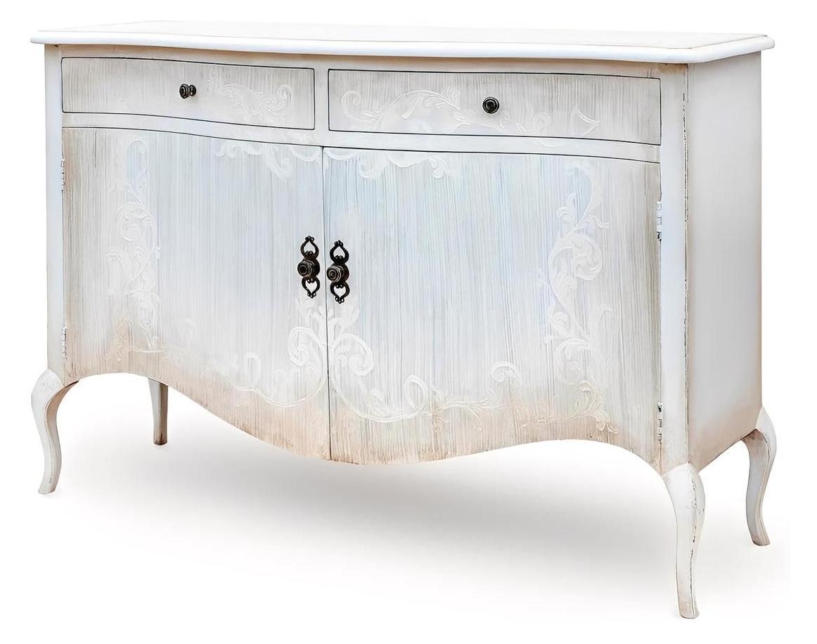 Arles Ivory Distressed French Provincial Dining Room Buffet Table - 20 x 60 x 40 - Handmade