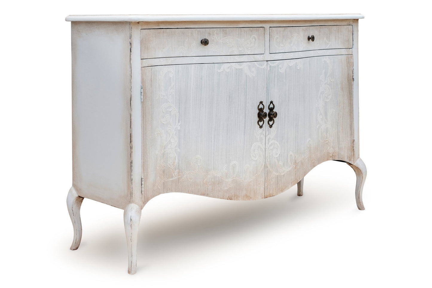Arles Ivory Distressed French Provincial Dining Room Buffet Table - 20 x 60 x 40 - Handmade
