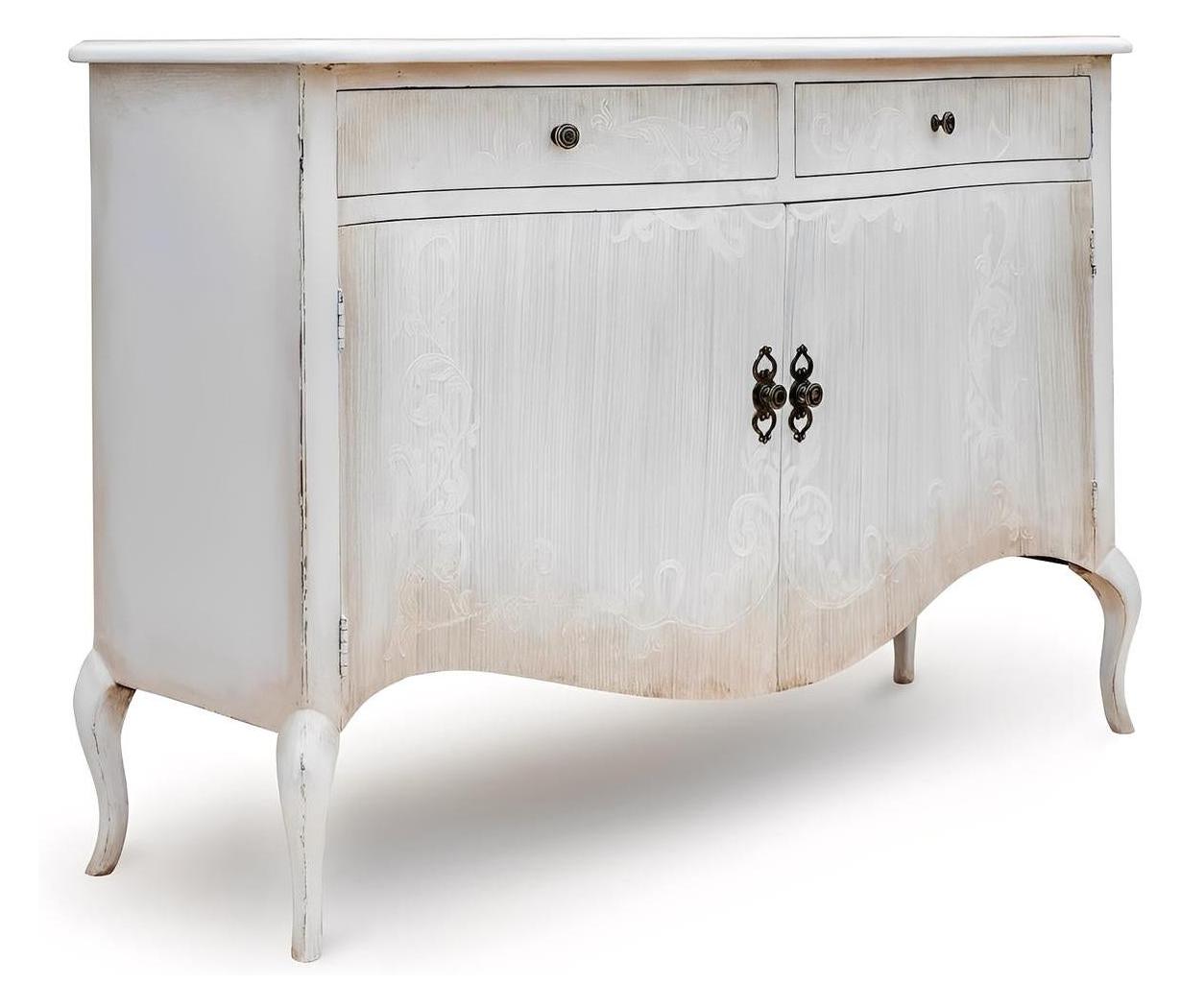 Arles Ivory Distressed French Provincial Dining Room Buffet Table - 20 x 60 x 40 - Handmade