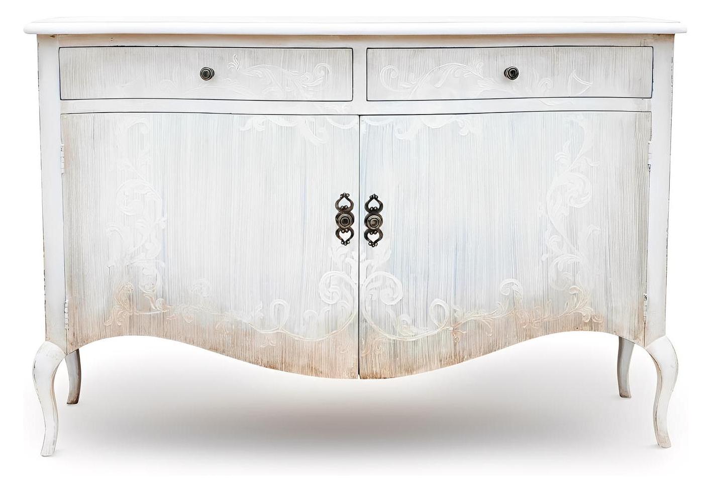 Arles Ivory Distressed French Provincial Dining Room Buffet Table - 20 x 60 x 40 - Handmade