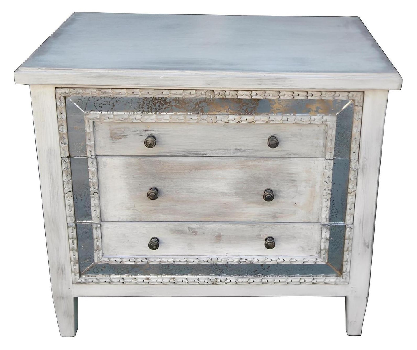 Isabelle Nightstands (2-Pack), Weathered Blue Gray, Distressed Mirrored Trim With Silver Accents