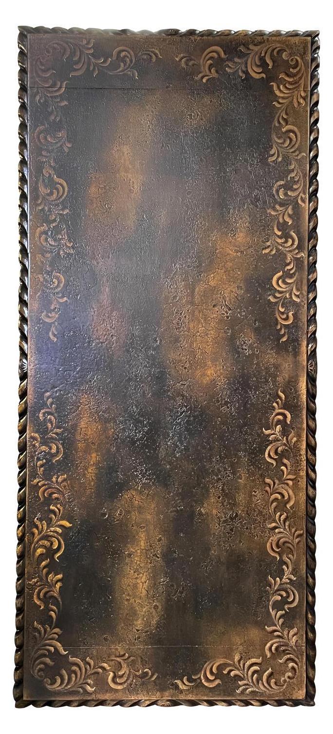 Turenne Dining Table - Rectangular, Black With Antique Gold Trim, Hand-Tooled Border