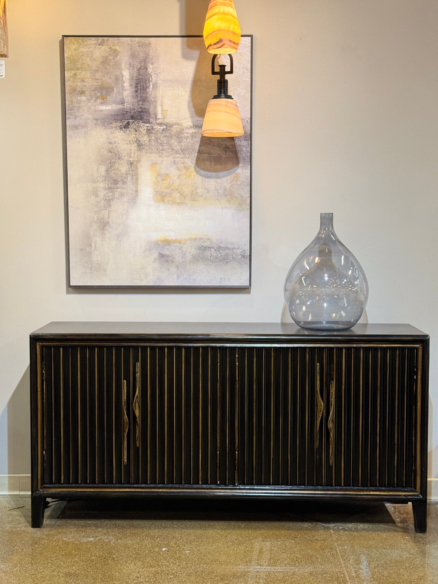 Noir Paris Ebony Ribbed Dining Buffet Table 72 Inch Console Elegant 17.5 x 72 x 36