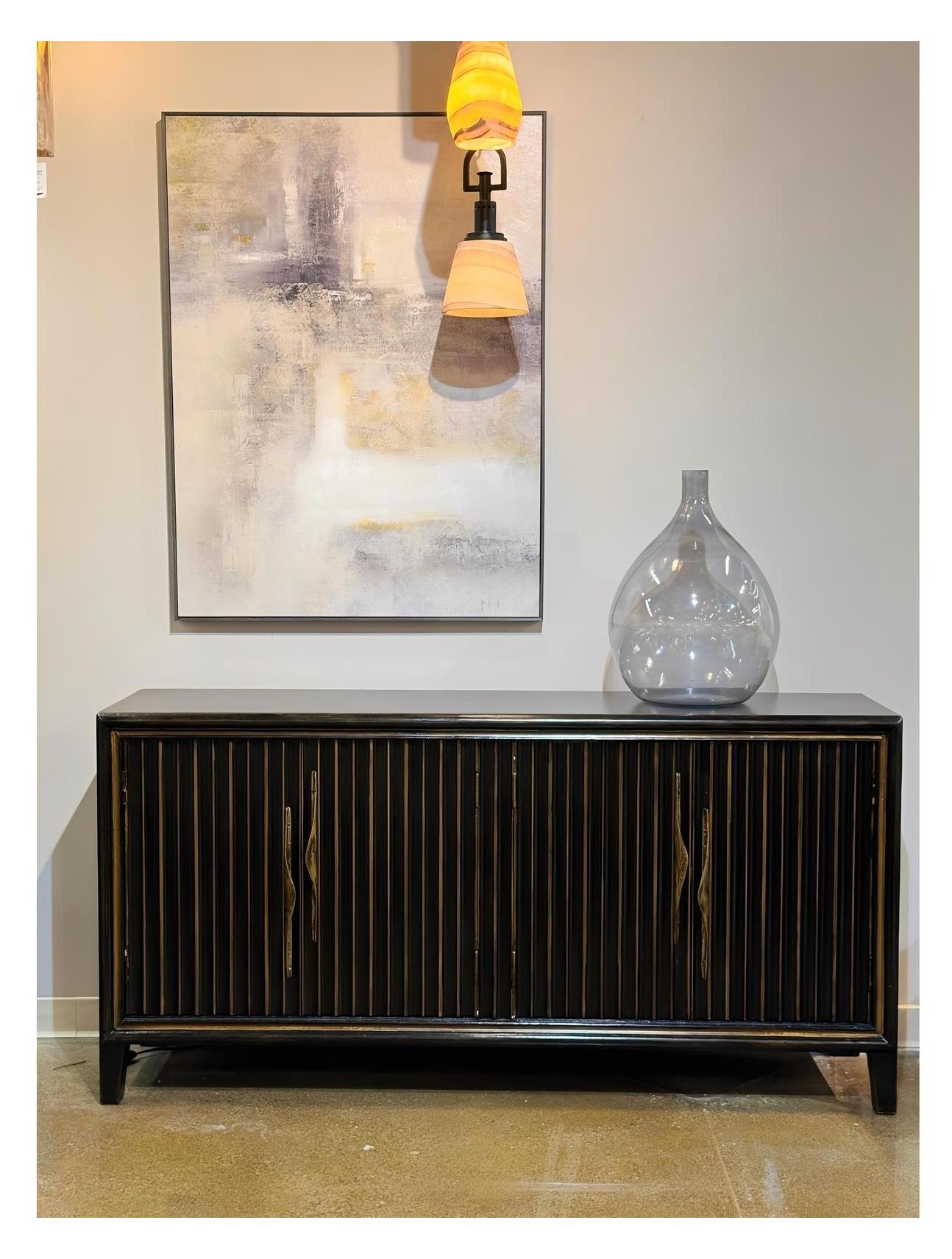 Noir Paris Ebony Ribbed Dining Buffet Table 72 Inch Console Elegant 17.5 x 72 x 36