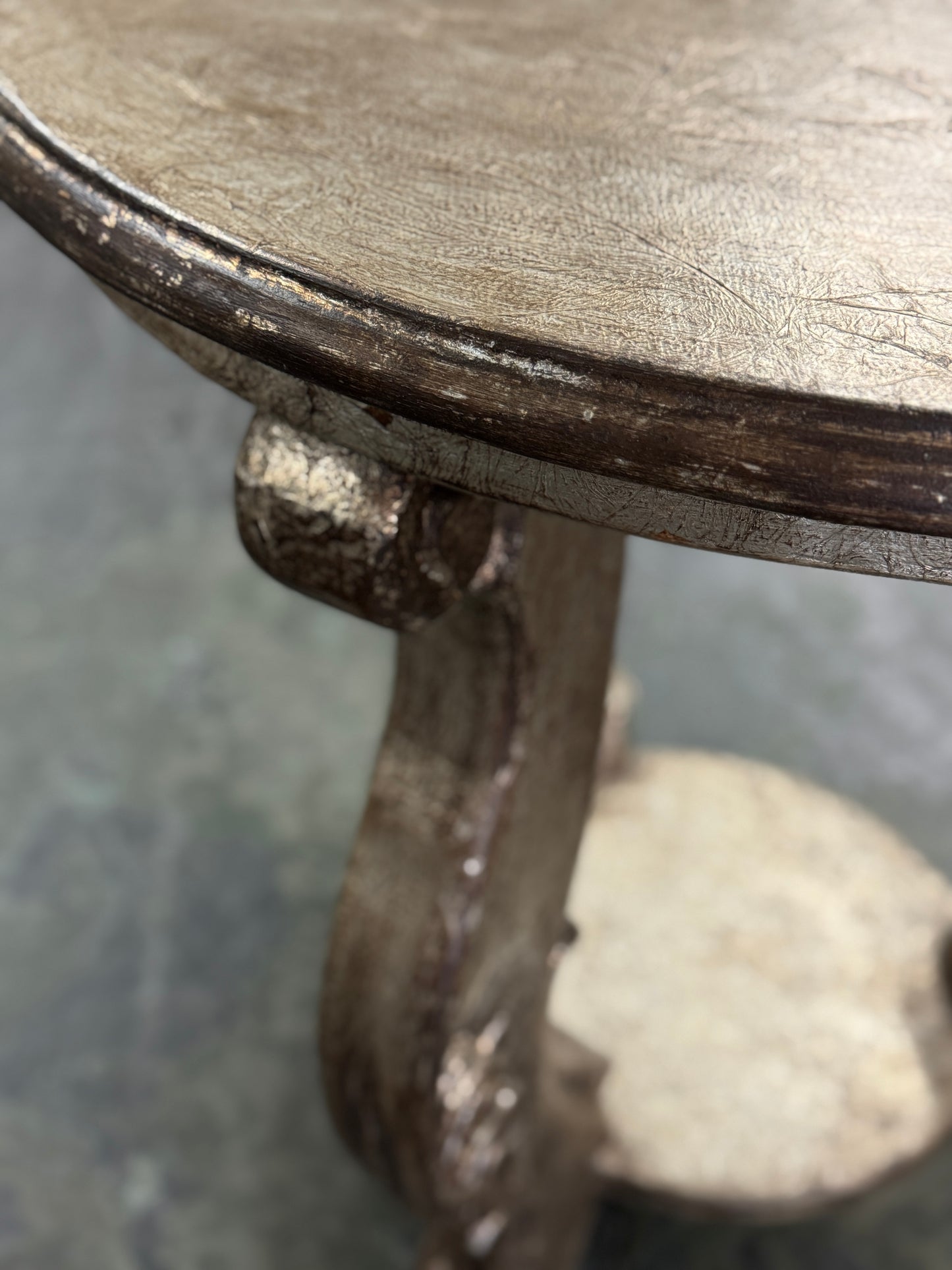 Pierrefonds Round Counter Height Table, Dark Walnut Finish, Distressed Rustic Surface